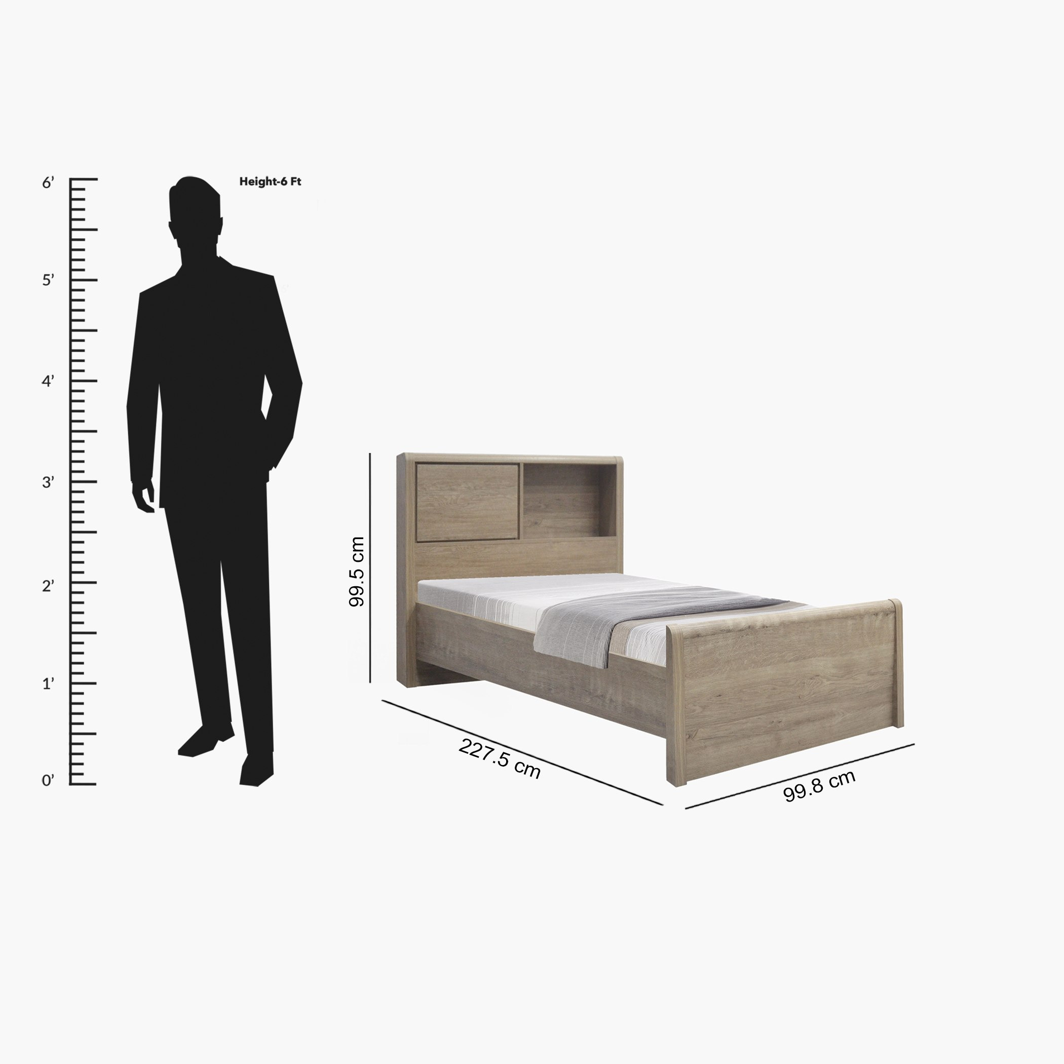 Curvy Plus Single Bed with Headboard Storage - 90x200 cm-hbxfurniture-bedsandbedsets-beds-single-image-12
