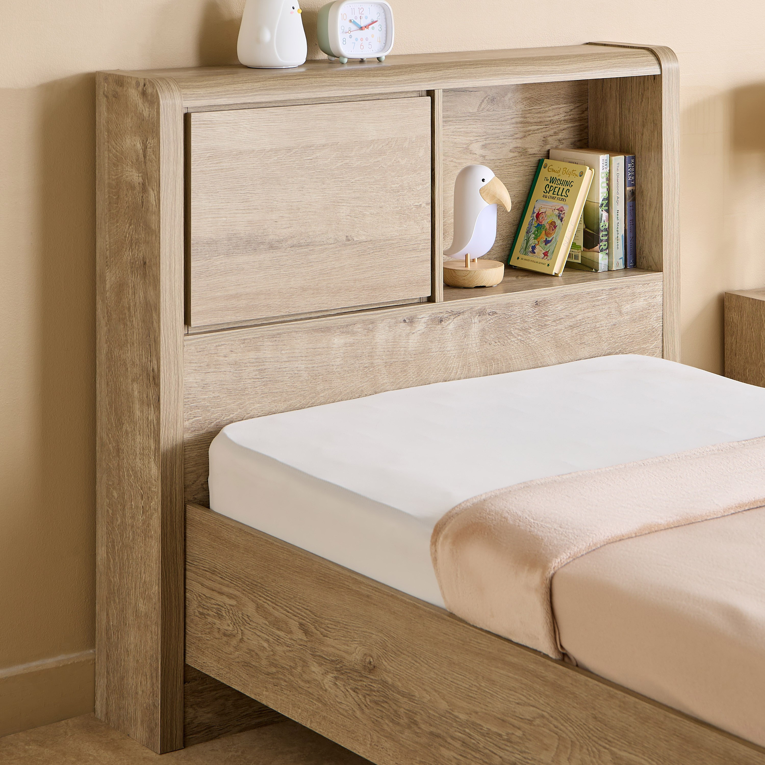 Curvy Plus Single Bed with Headboard Storage - 90x200 cm-hbxfurniture-bedsandbedsets-beds-single-image-3
