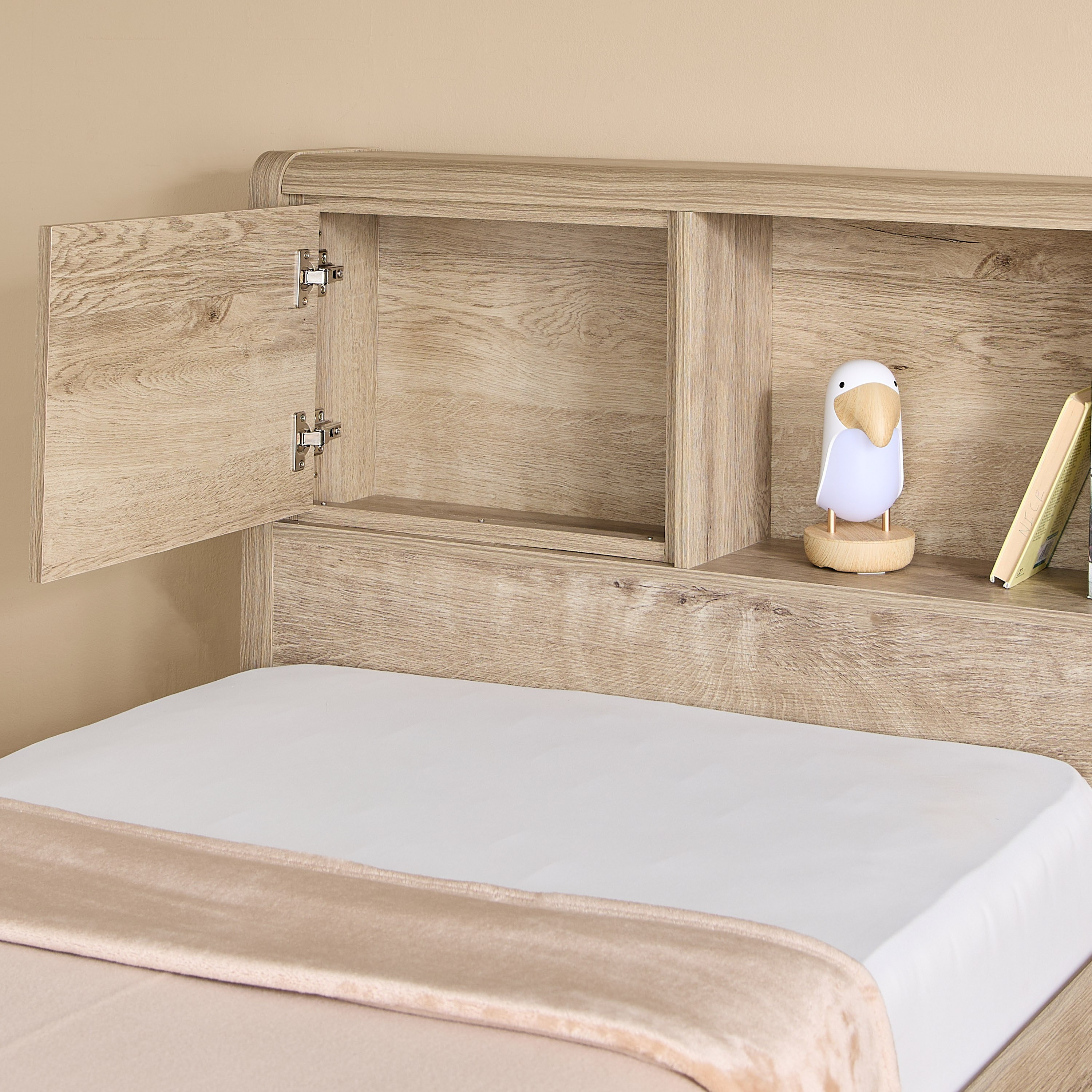 Curvy Plus Single Bed with Headboard Storage - 90x200 cm-hbxfurniture-bedsandbedsets-beds-single-image-4