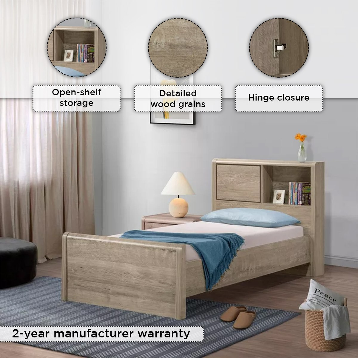 Curvy Plus Single Bed with Headboard Storage - 90x200 cm-hbxfurniture-bedsandbedsets-beds-single-image-9