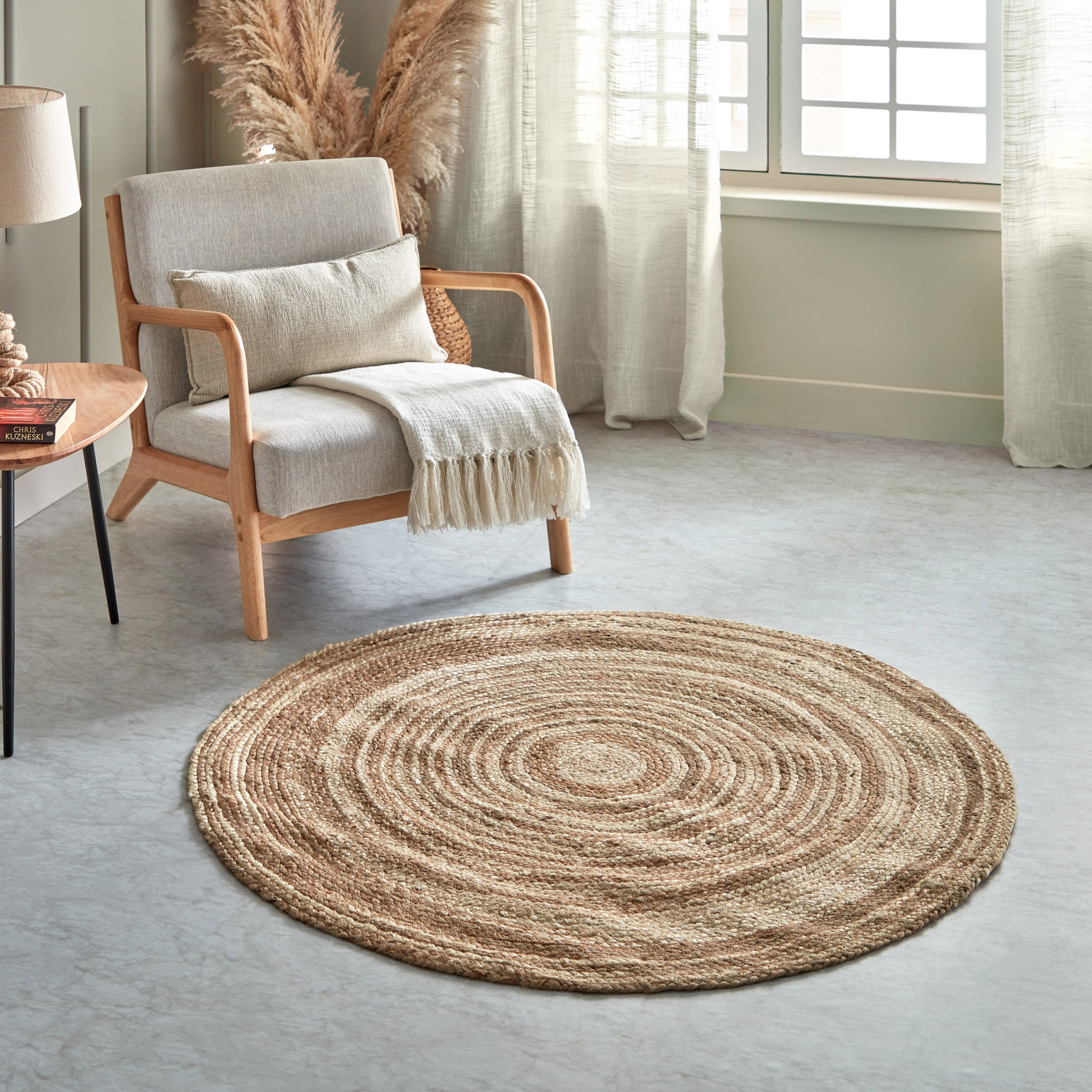 سجادة جوت حلزونية مضفرة يدويًا - 120 سم-hbxdecorandfurnishings-floorcoverings-rugs-image-1