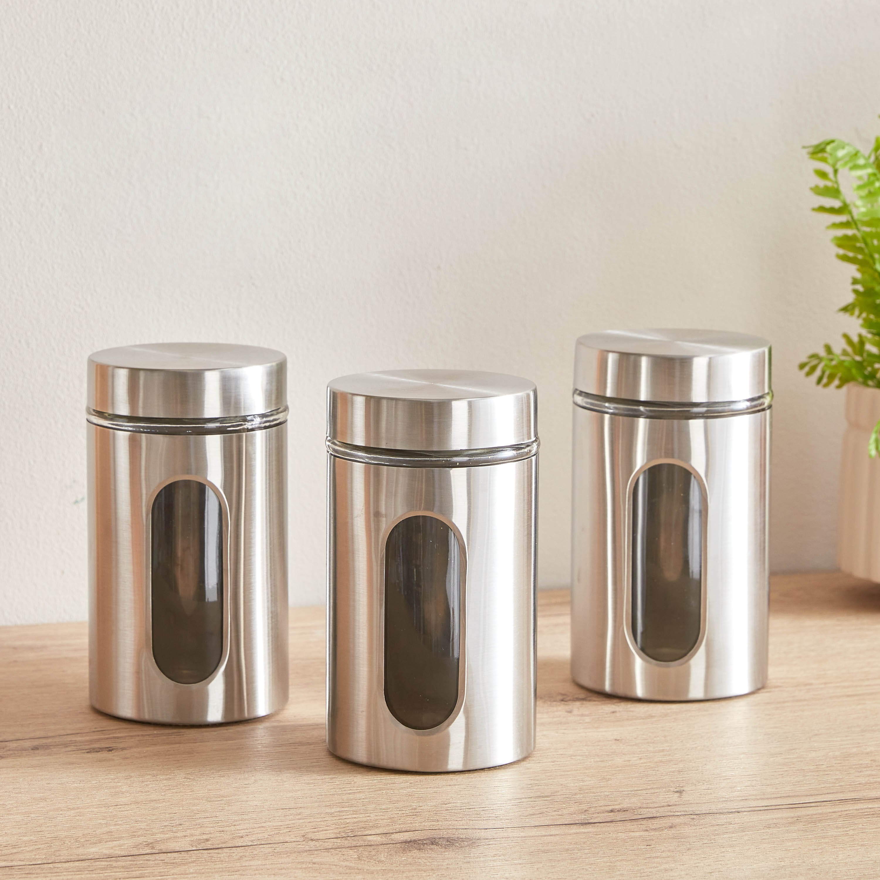 Essential 3-Piece Glass and Stainless Steel Jar Set - 900 ml-hbxhomeware-hbxkitchen-image-2