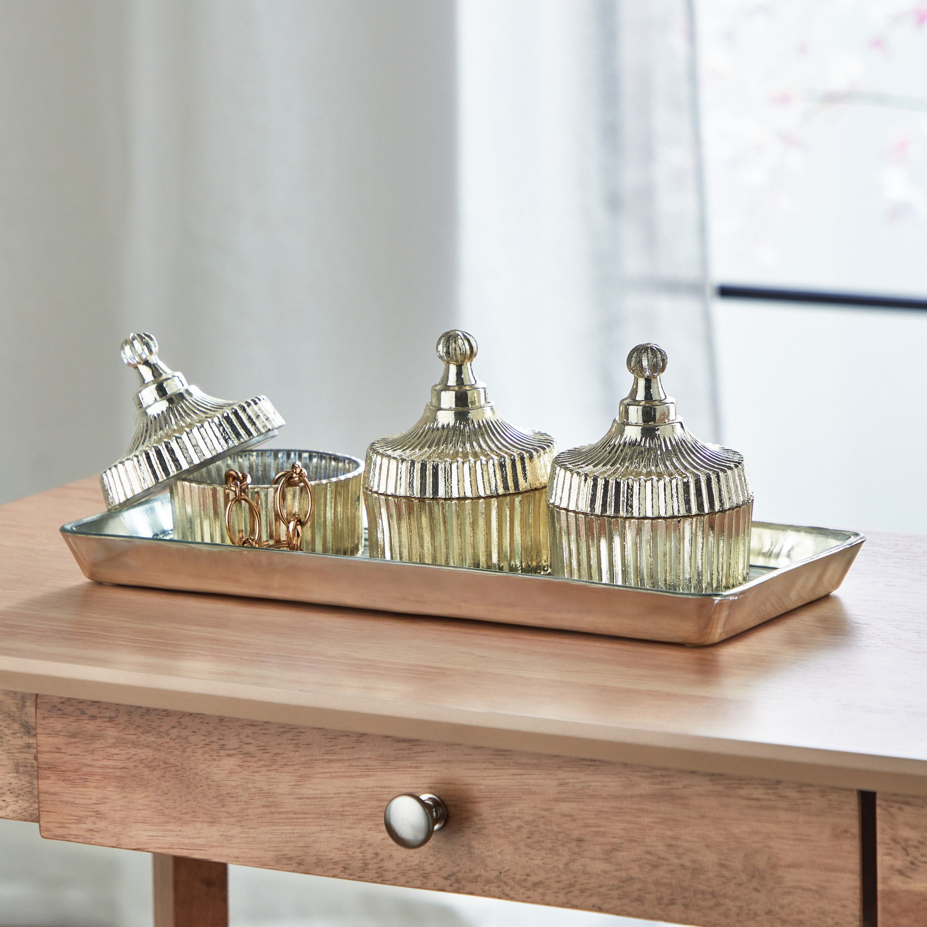 طقم جرّة ديكور ميتالك مضلّع -4 قطع مع صينية من جريس-hbxhomeware-hbxdecorandfurnishings-image-1