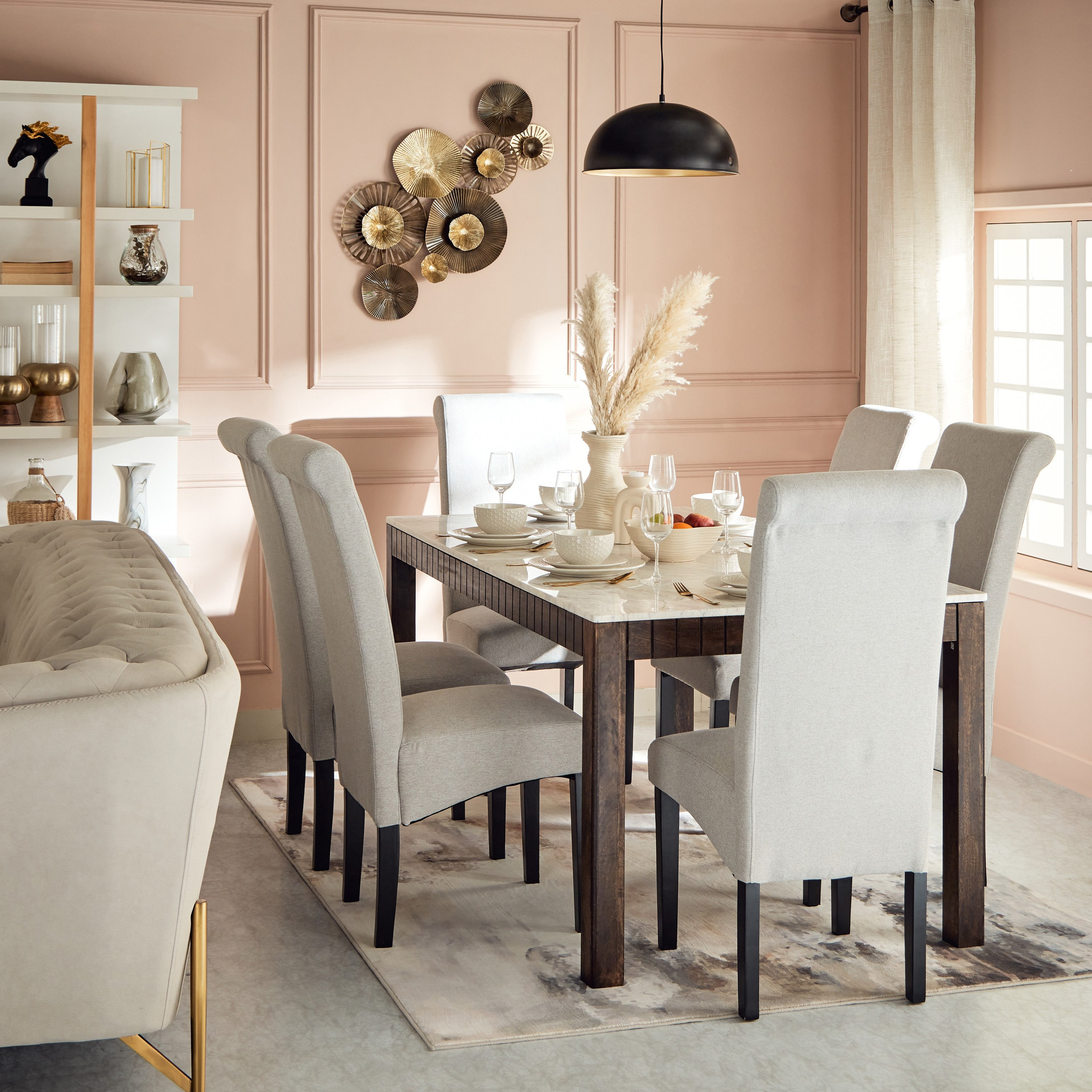 طاولة سفرة لـ6 مقاعد بسطح الرخام - جلوريا من فيندرا-hbxdiningroom-diningtablesandsets-diningtables-sixseater-image-7