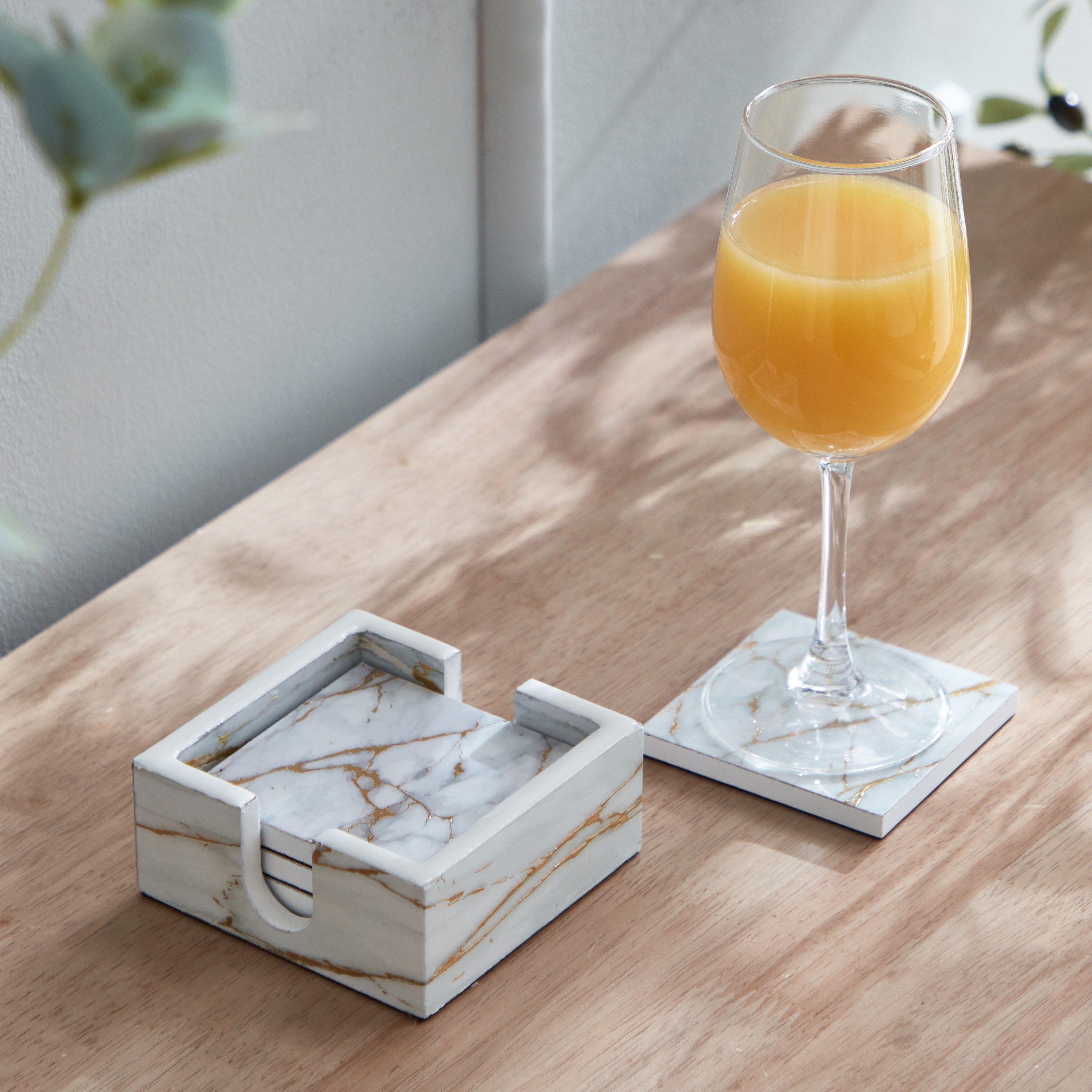 Armaya 4-Piece Marble Print Coaster Set - 10x10x4 cm-hbxdecorandfurnishings-tabletop-serveware-image-1