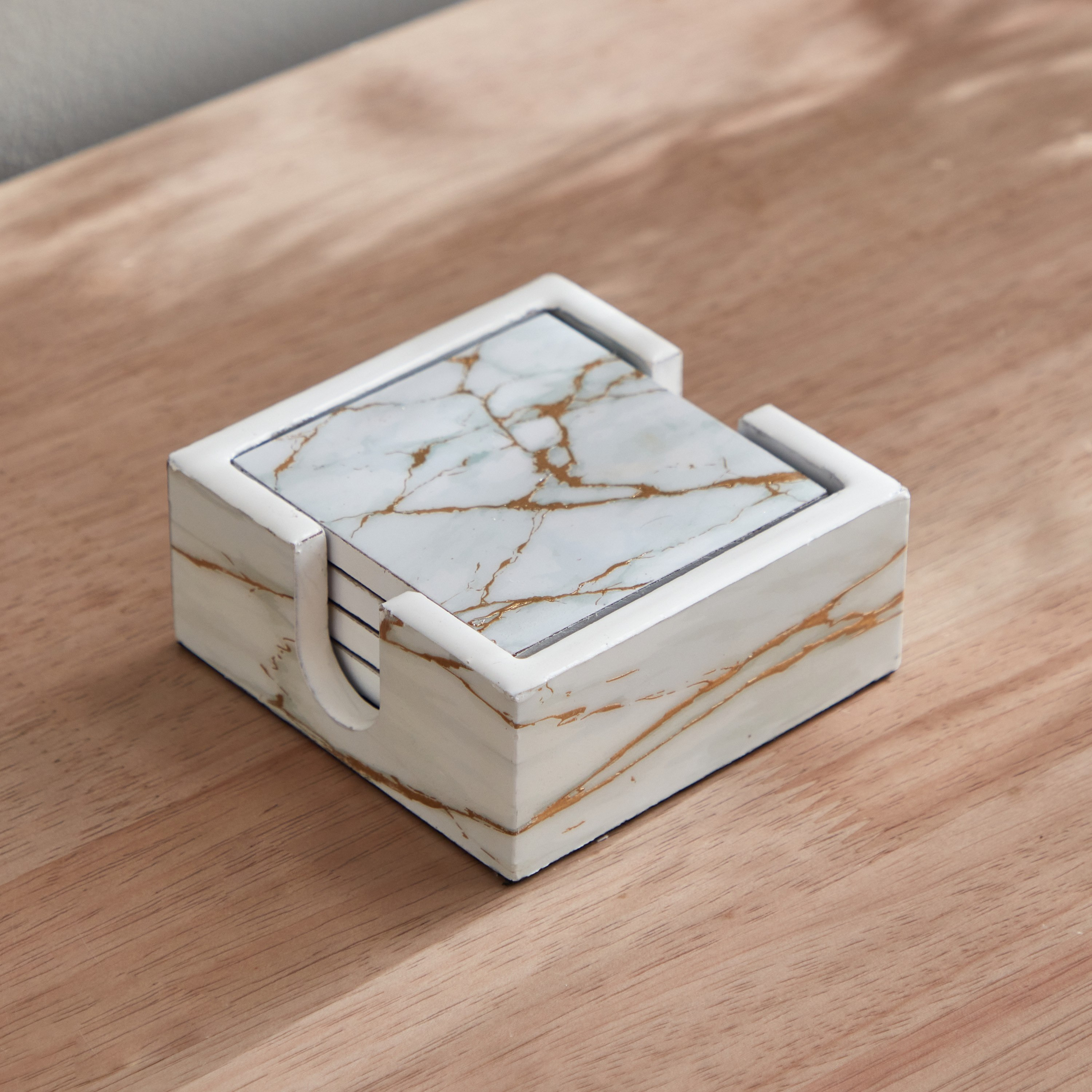 Armaya 4-Piece Marble Print Coaster Set - 10x10x4 cm-hbxdecorandfurnishings-tabletop-serveware-image-2