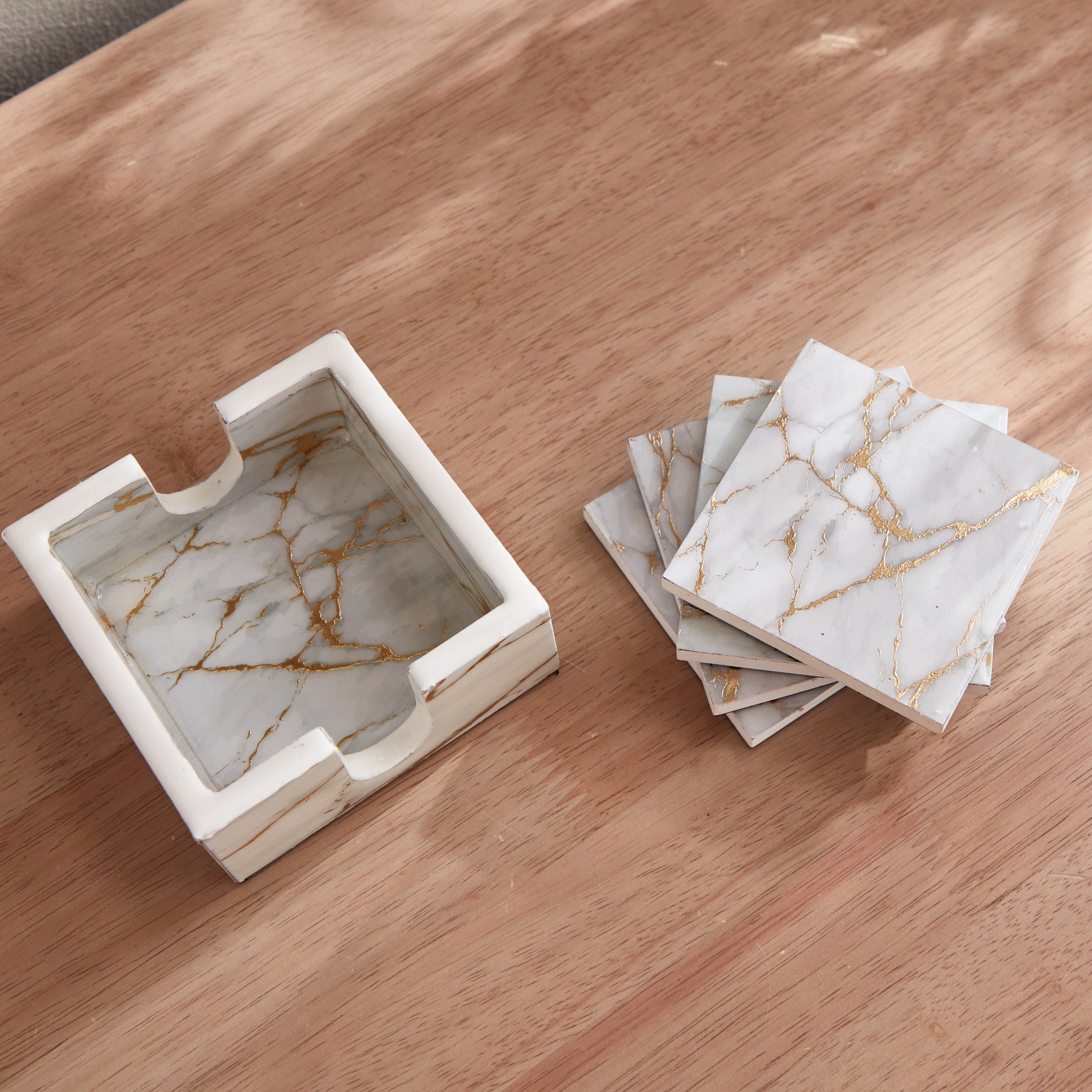 Armaya 4-Piece Marble Print Coaster Set - 10x10x4 cm-hbxdecorandfurnishings-tabletop-serveware-image-3