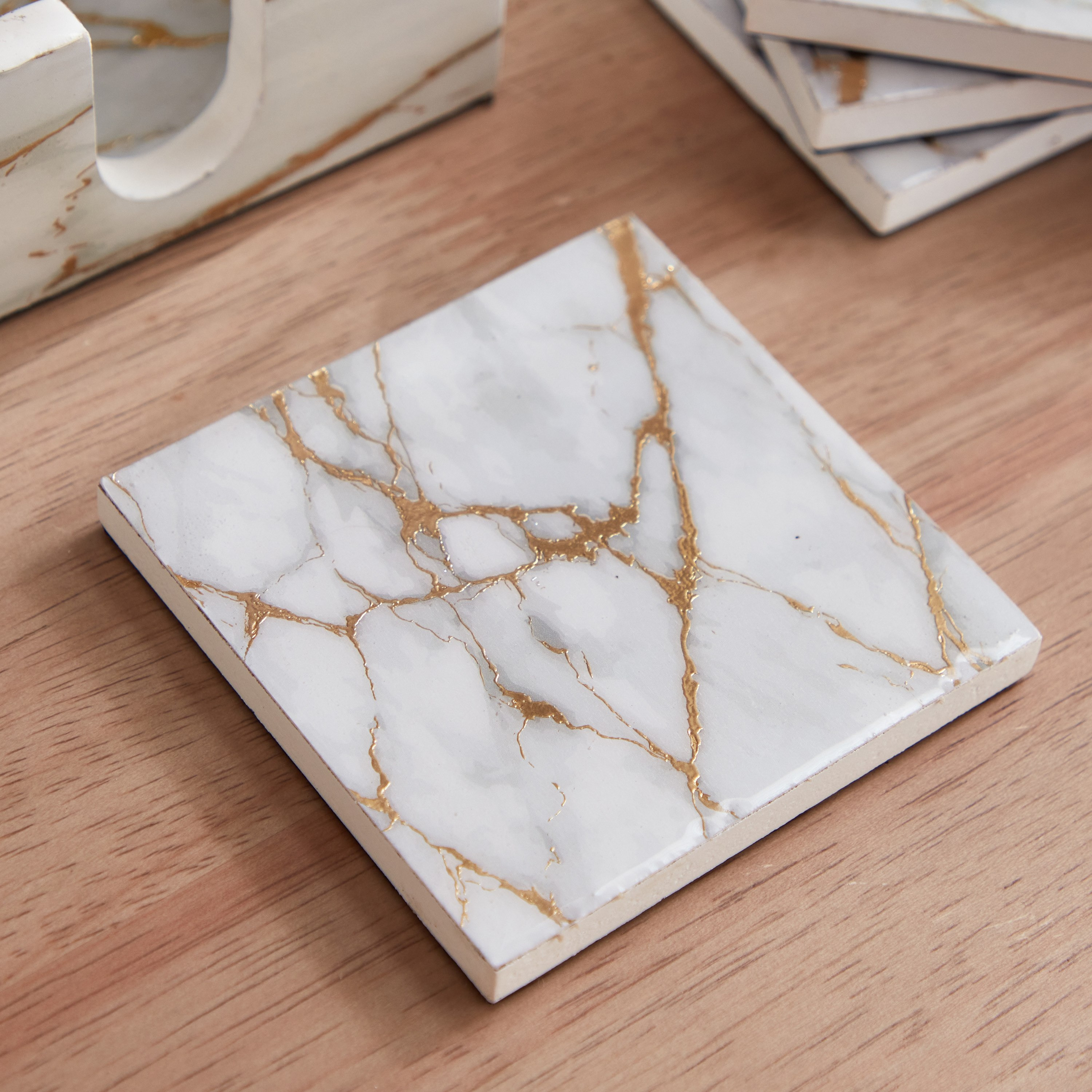 Armaya 4-Piece Marble Print Coaster Set - 10x10x4 cm-hbxdecorandfurnishings-tabletop-serveware-image-4