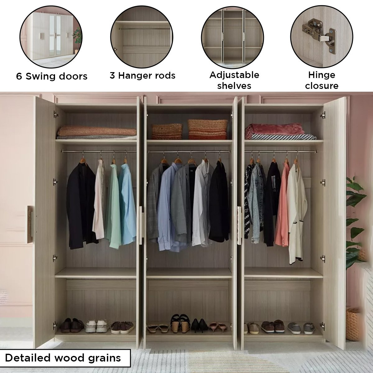 خزانة ملابس 6 أبواب مع مرآتين من ريتشموند-hbxfurniture-wardrobes-image-5