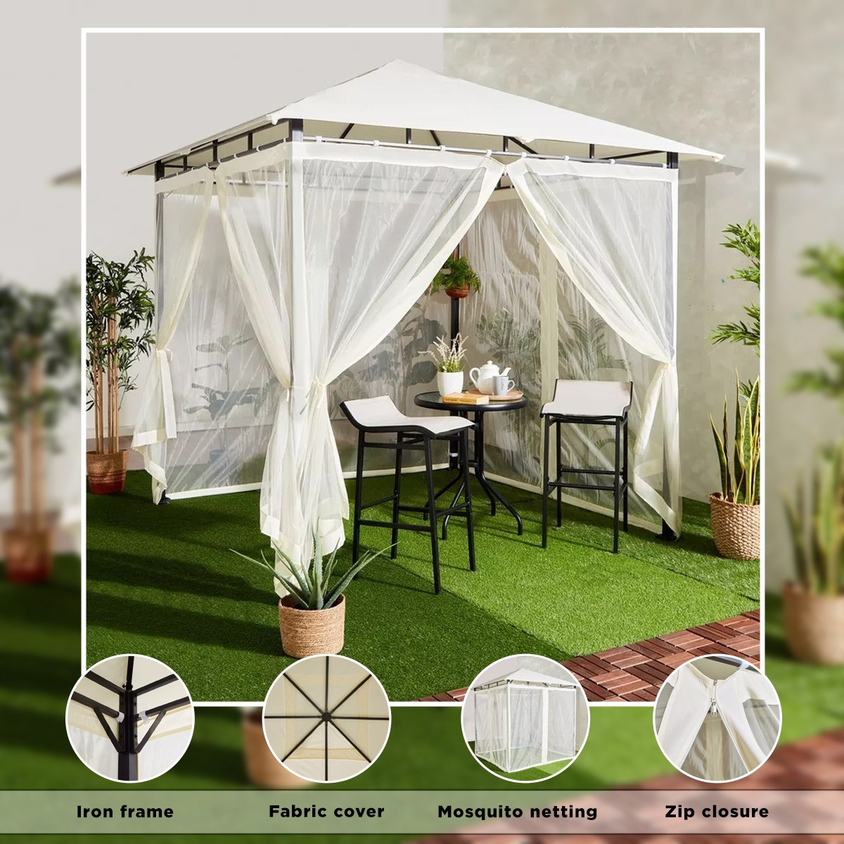 Gazebo with store mosquito netting