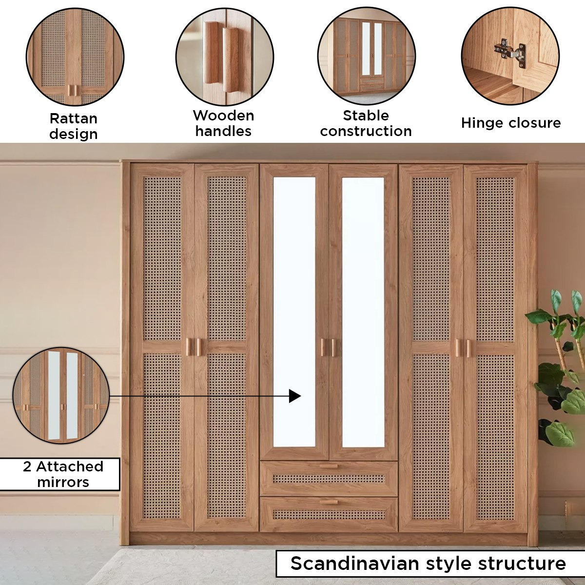 Java 6-Door Wardrobe with 2 Mirrors-hbxfurniture-wardrobes-image-4