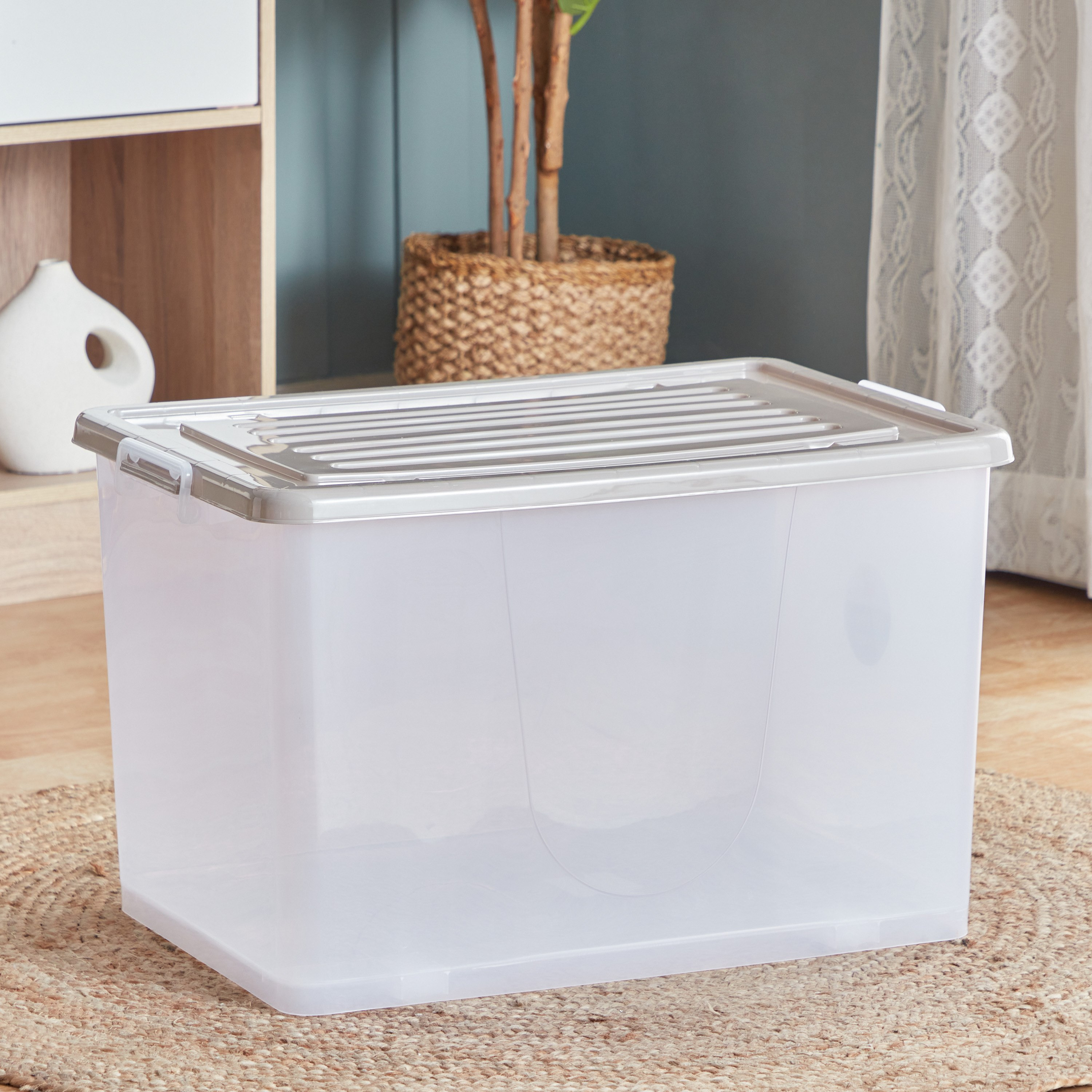 Juana Multipurpose Transparent Storage Box with Wheels and Lockable Lid - 94 L-hbxbedroom-bedroomaccessories-bedroomstorage-image-2