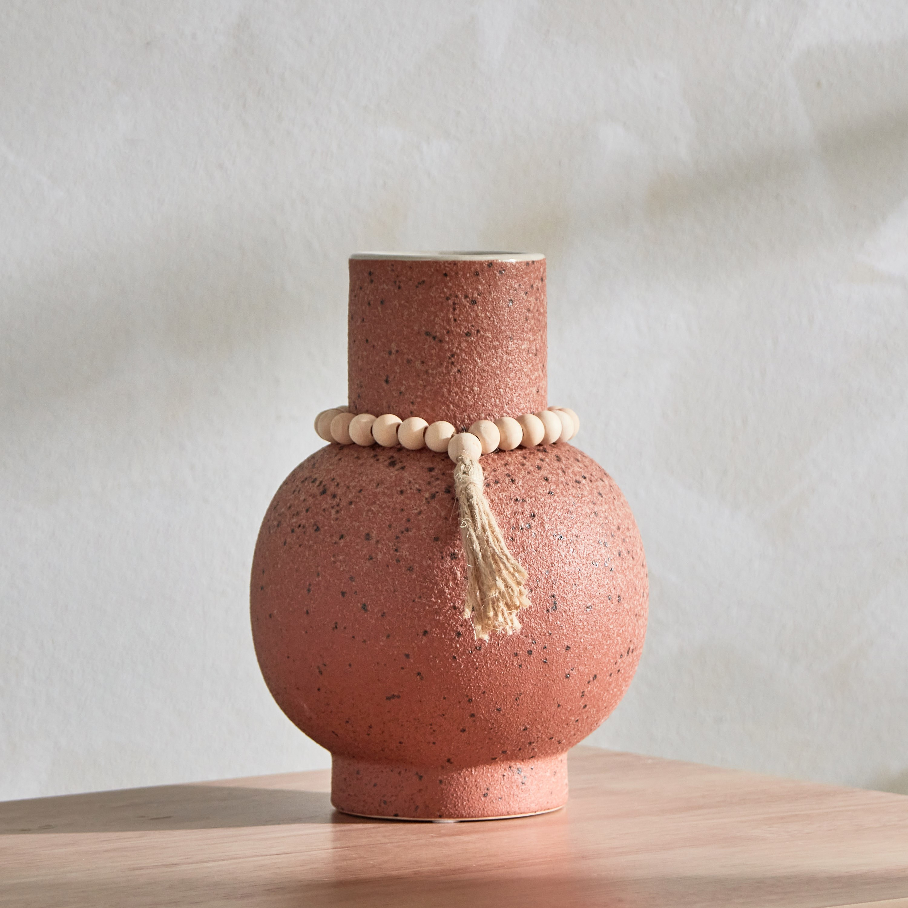 Quinn Ceramic Speckle Vase with Decorative Beads - 14x14x19.5 cm-hbxbedroom-decorandaccessories-vases-image-1