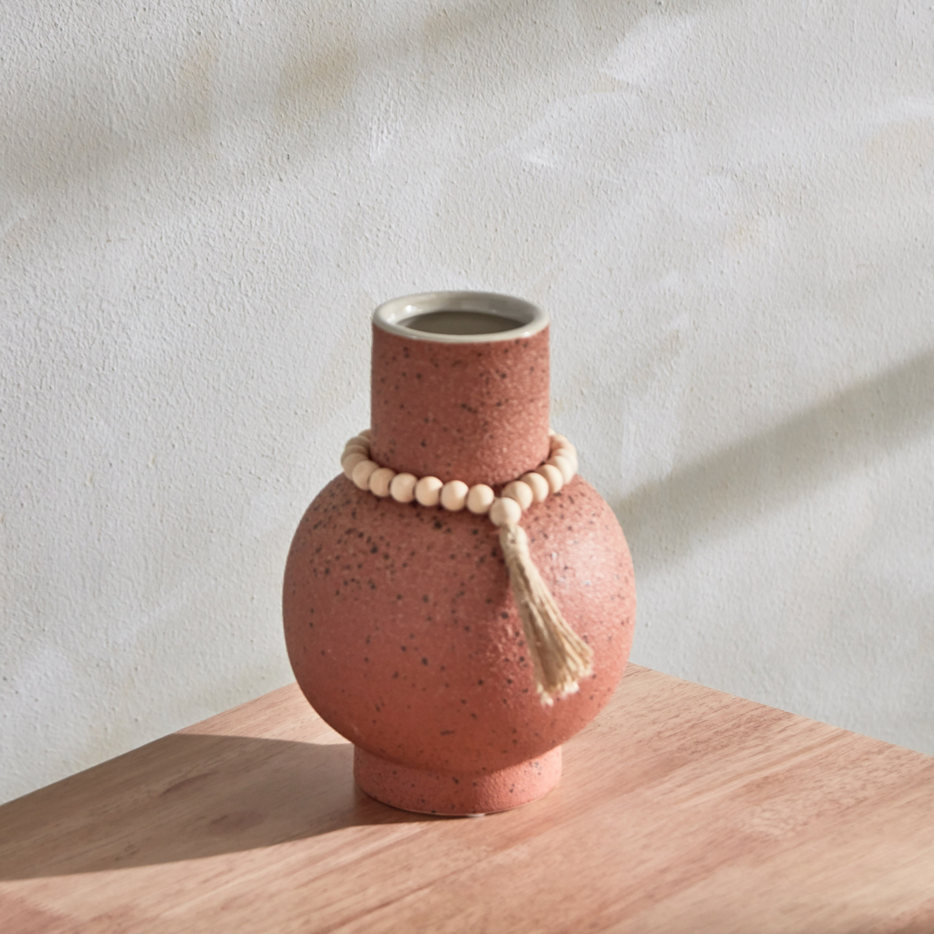 Quinn Ceramic Speckle Vase with Decorative Beads - 14x14x19.5 cm-hbxbedroom-decorandaccessories-vases-image-2