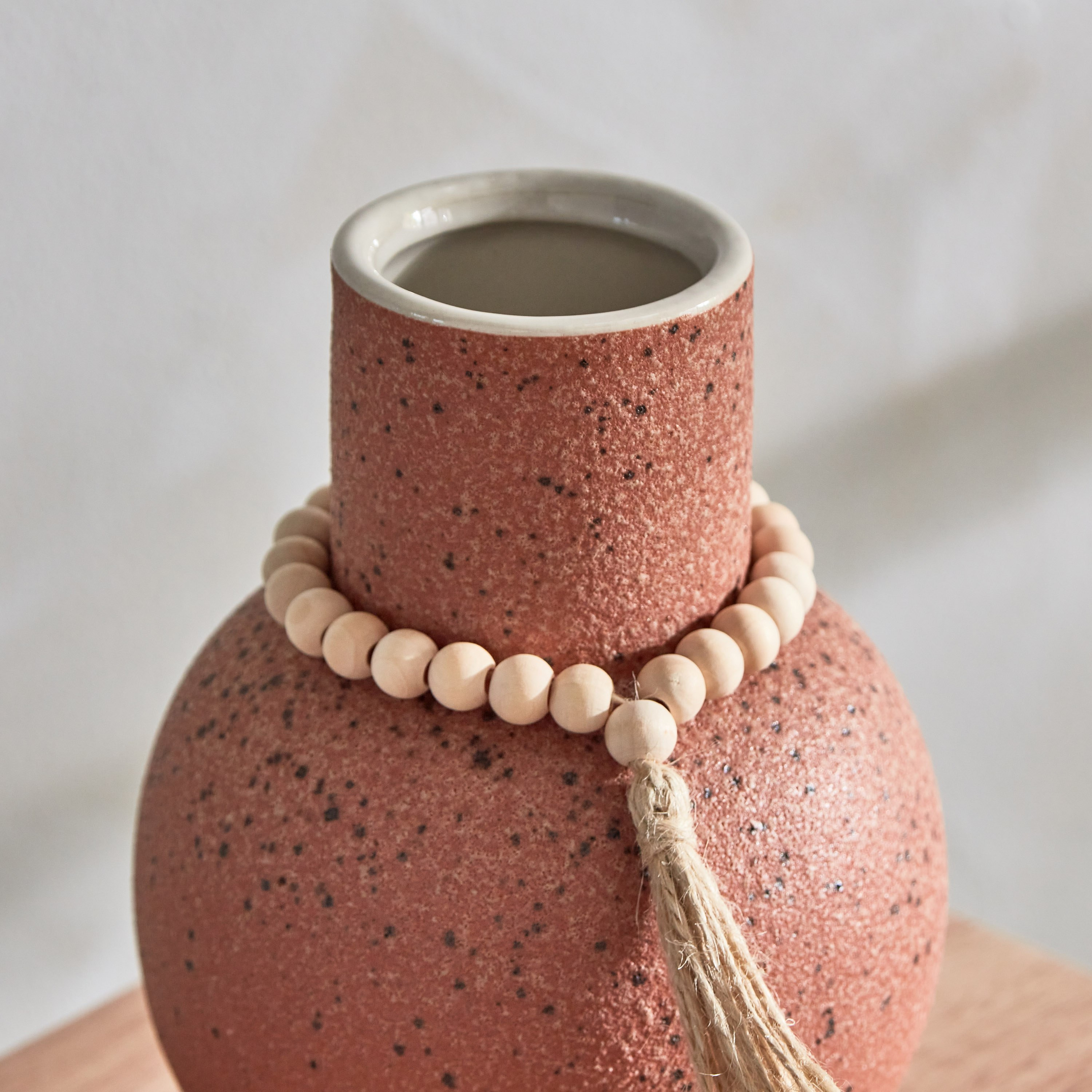 Quinn Ceramic Speckle Vase with Decorative Beads - 14x14x19.5 cm-hbxbedroom-decorandaccessories-vases-image-3