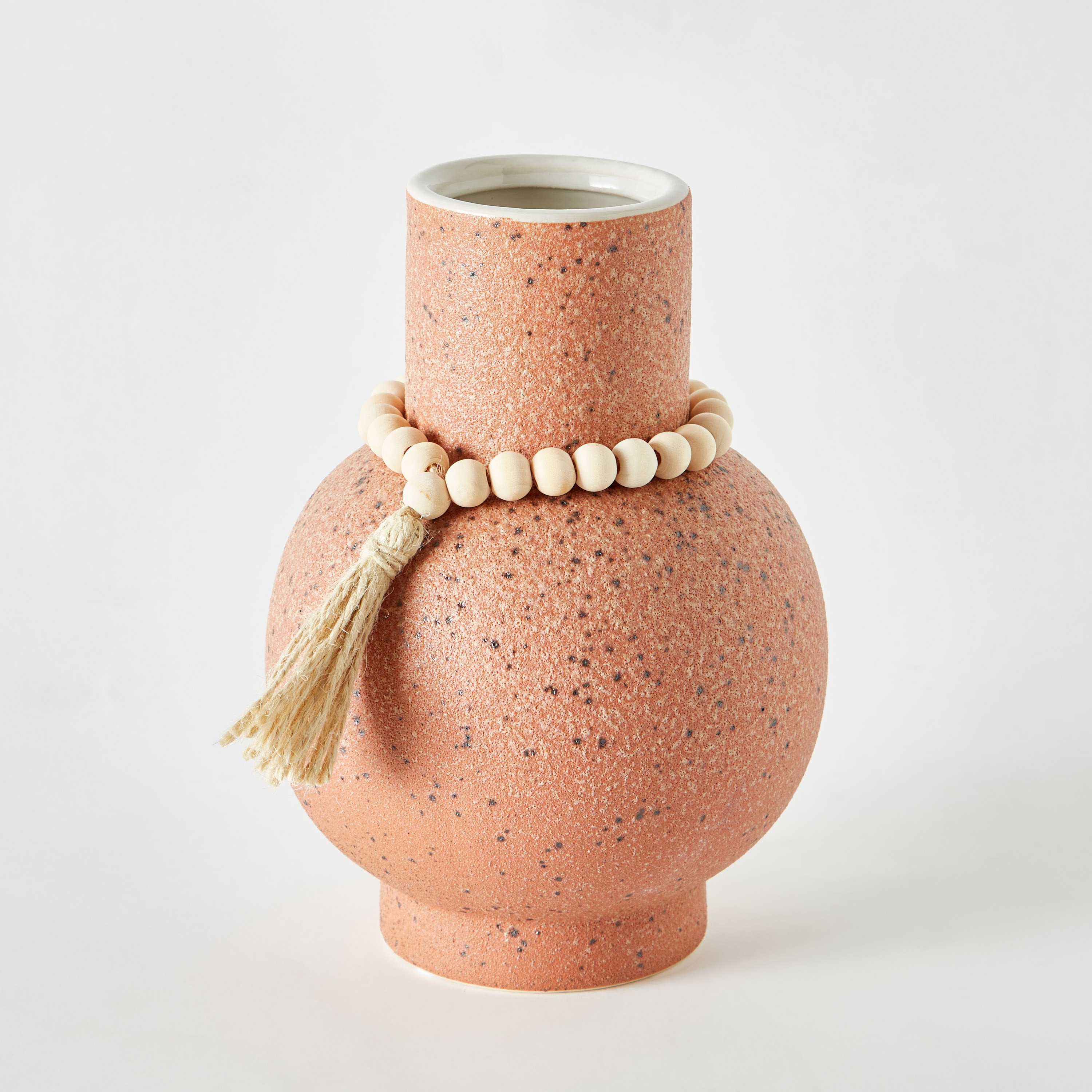 Quinn Ceramic Speckle Vase with Decorative Beads - 14x14x19.5 cm-hbxbedroom-decorandaccessories-vases-image-6