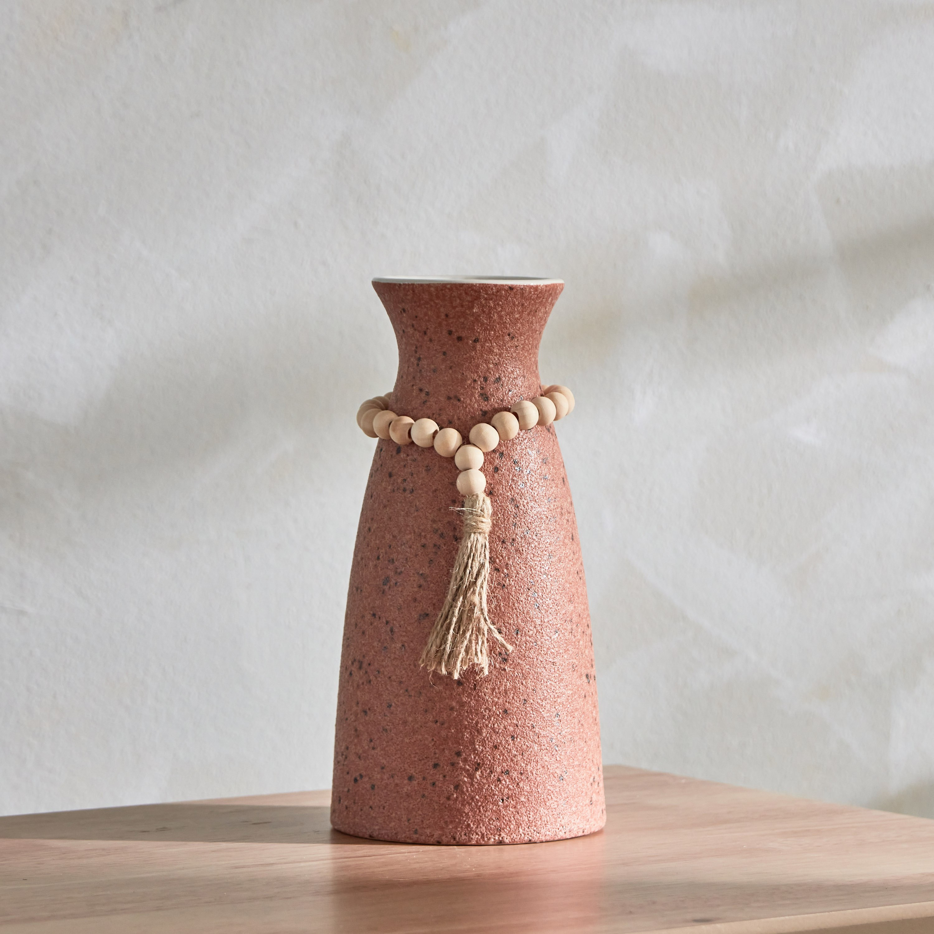 مزهرية سيراميك مزيّنة بالخرز من كوين - 11.5x11.5x23 سم-hbxbedroom-decorandaccessories-vases-image-1