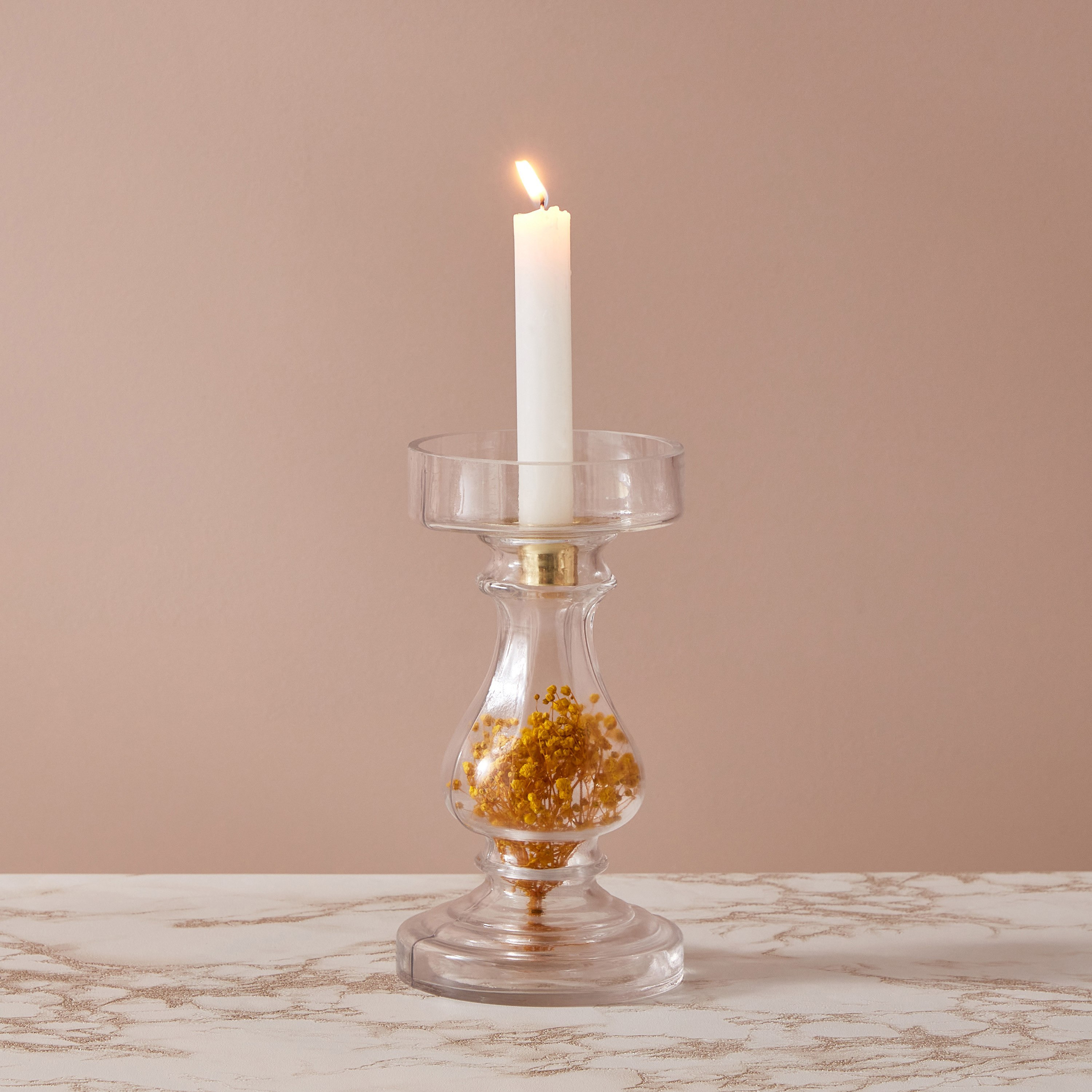 حامل شموع زجاجي بزهور مجففة من أوليجو - 10.5x19 سم-hbxlivingroom-decorandaccessories-candleholders-image-1