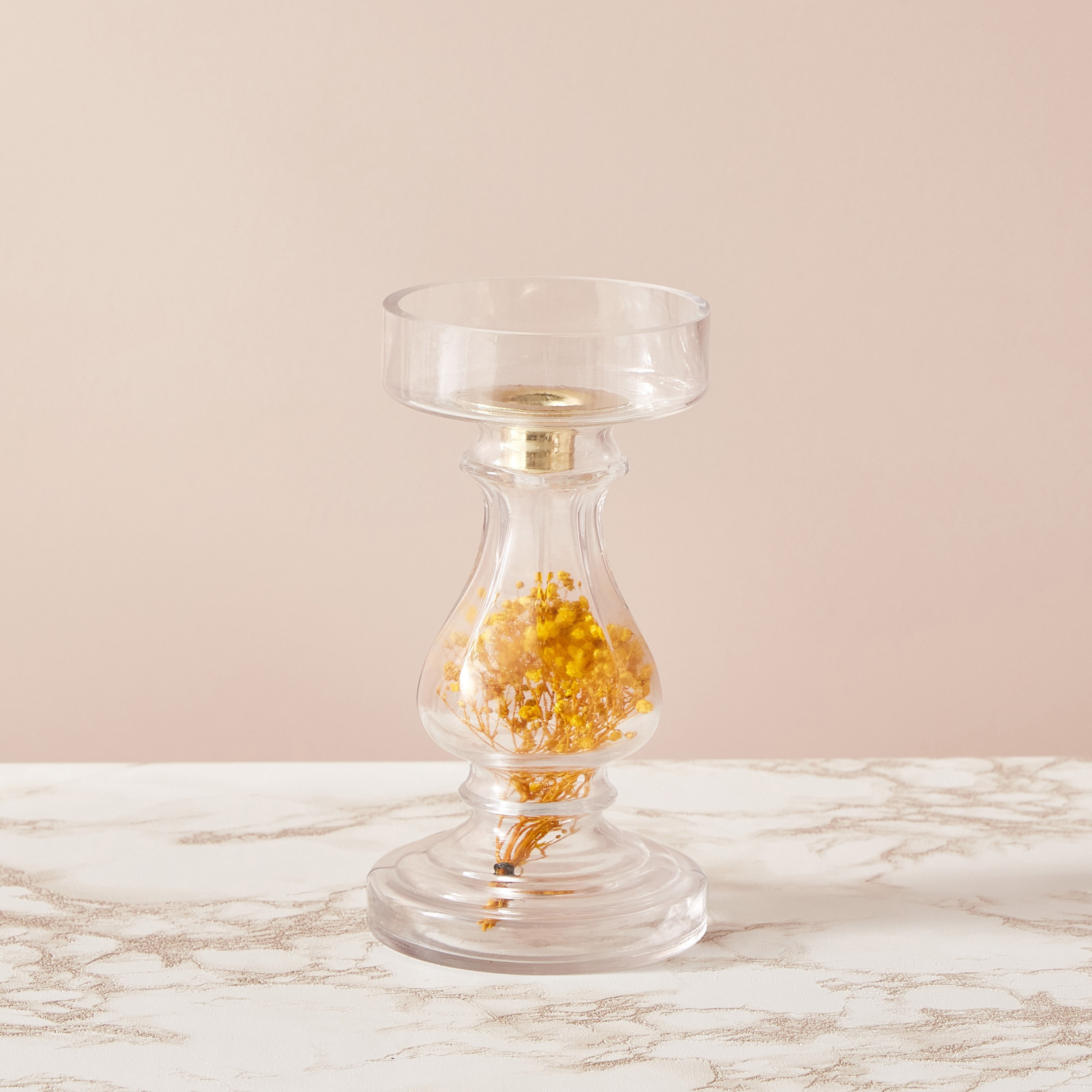حامل شموع زجاجي بزهور مجففة من أوليجو - 10.5x19 سم-hbxlivingroom-decorandaccessories-candleholders-image-2