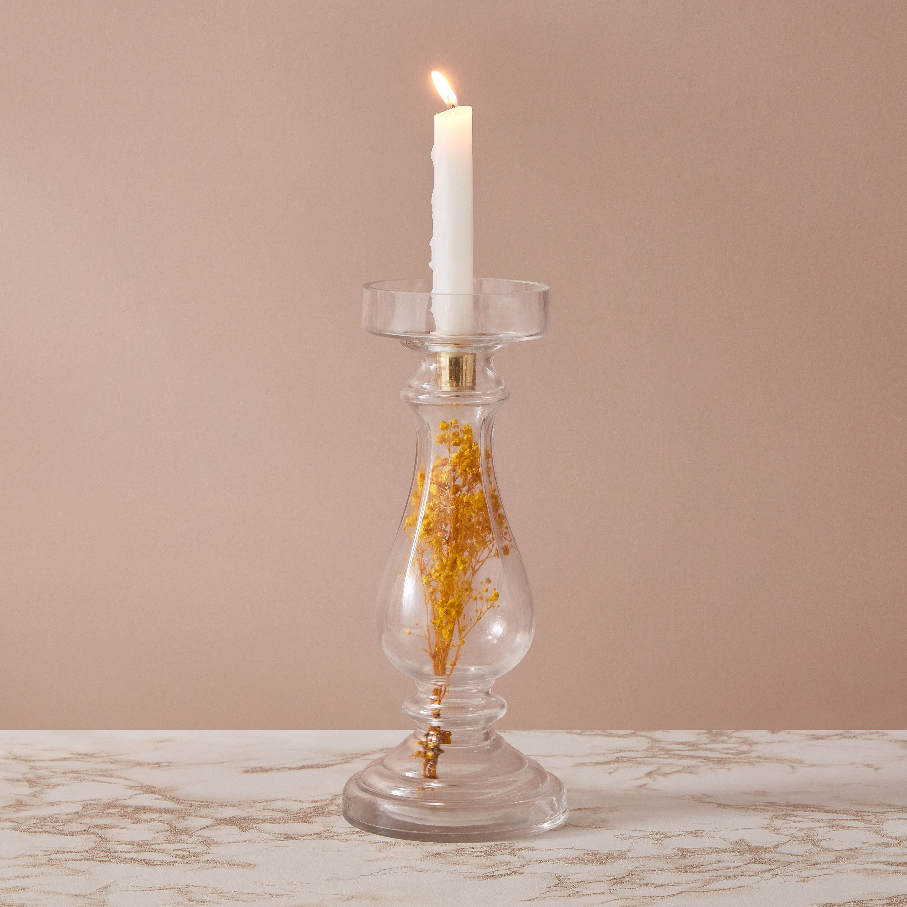 حامل شموع زجاجي بزهور مجففة من أوليجو - 12x28 سم-hbxlivingroom-decorandaccessories-candleholders-image-1