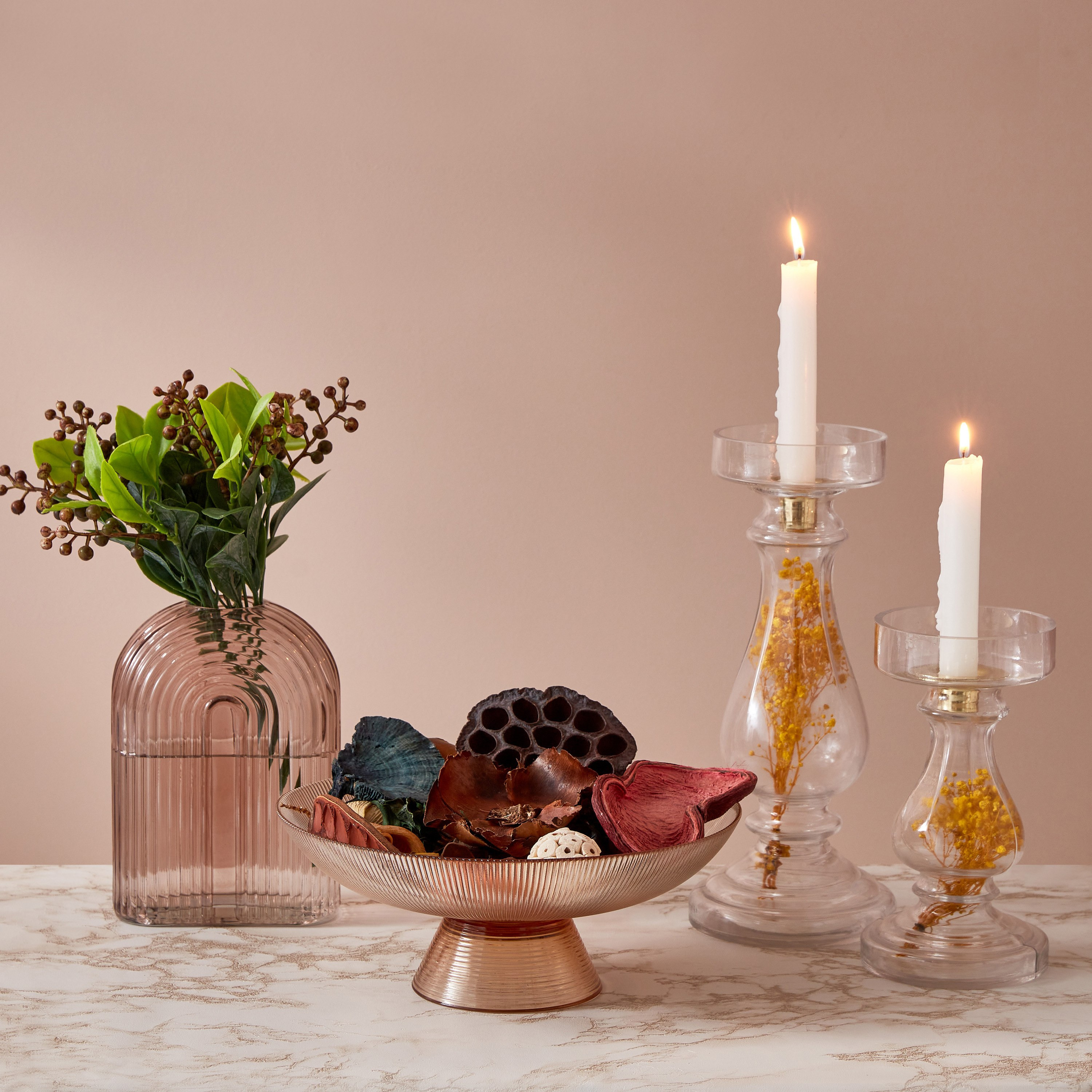 حامل شموع زجاجي بزهور مجففة من أوليجو - 12x28 سم-hbxlivingroom-decorandaccessories-candleholders-image-5