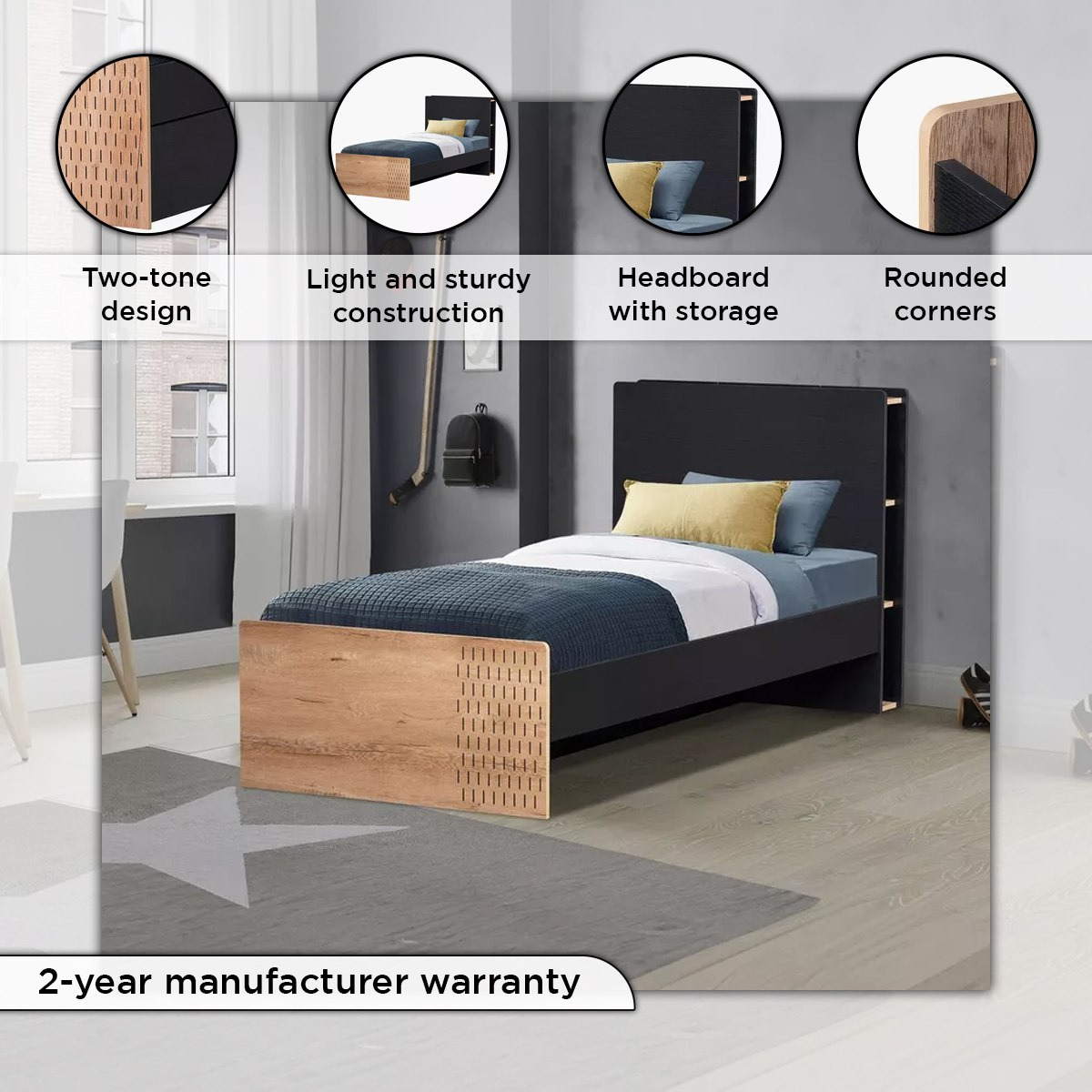 Jordan Single Smart Bed with Headboard Storage - 90x200 cm-hbxfurniture-bedsandbedsets-beds-single-image-4