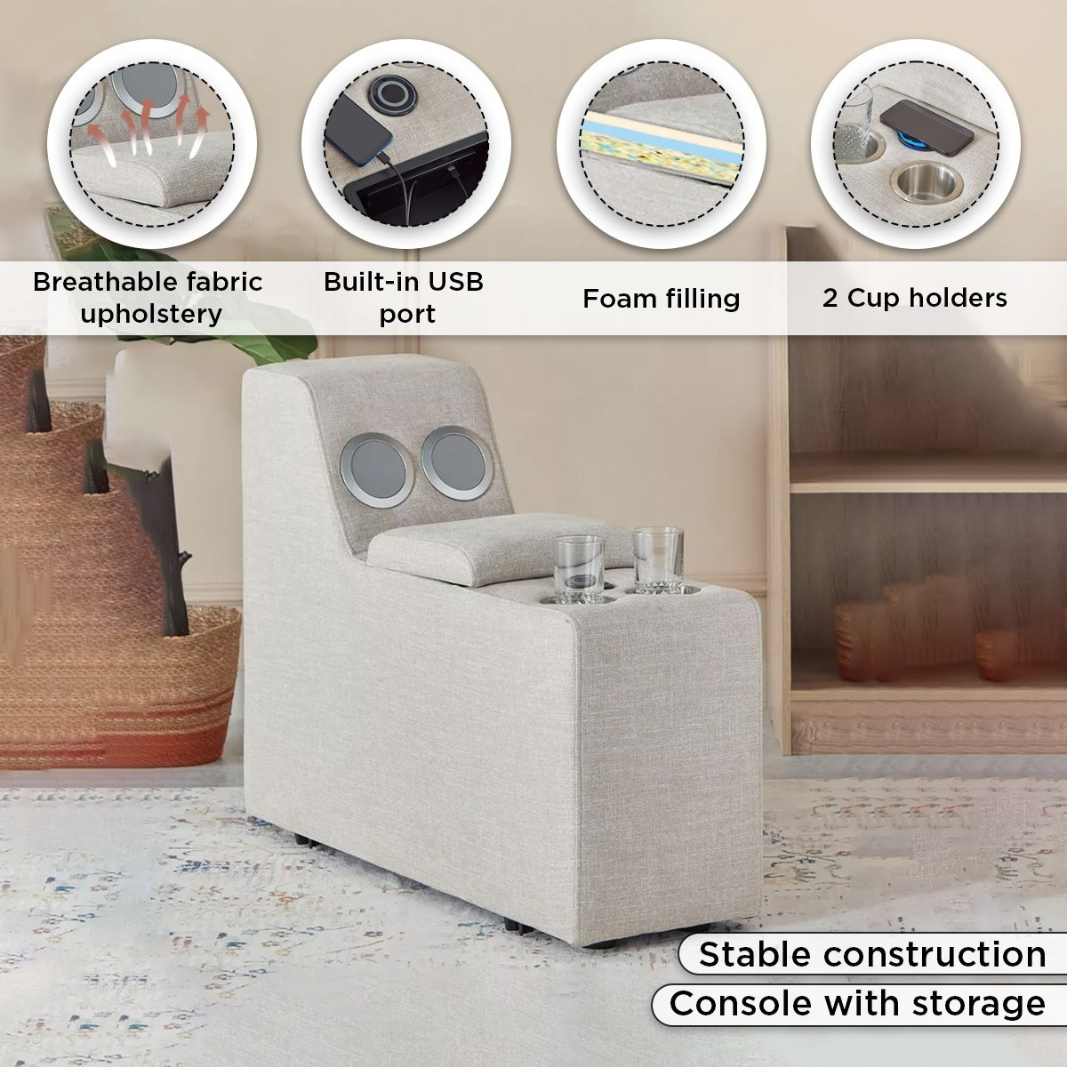 Imodular Fabric 2-Cup Holder Console with Storage Speaker and Charger-hbxlivingroom-sofasandarmchairs-sofas-image-6