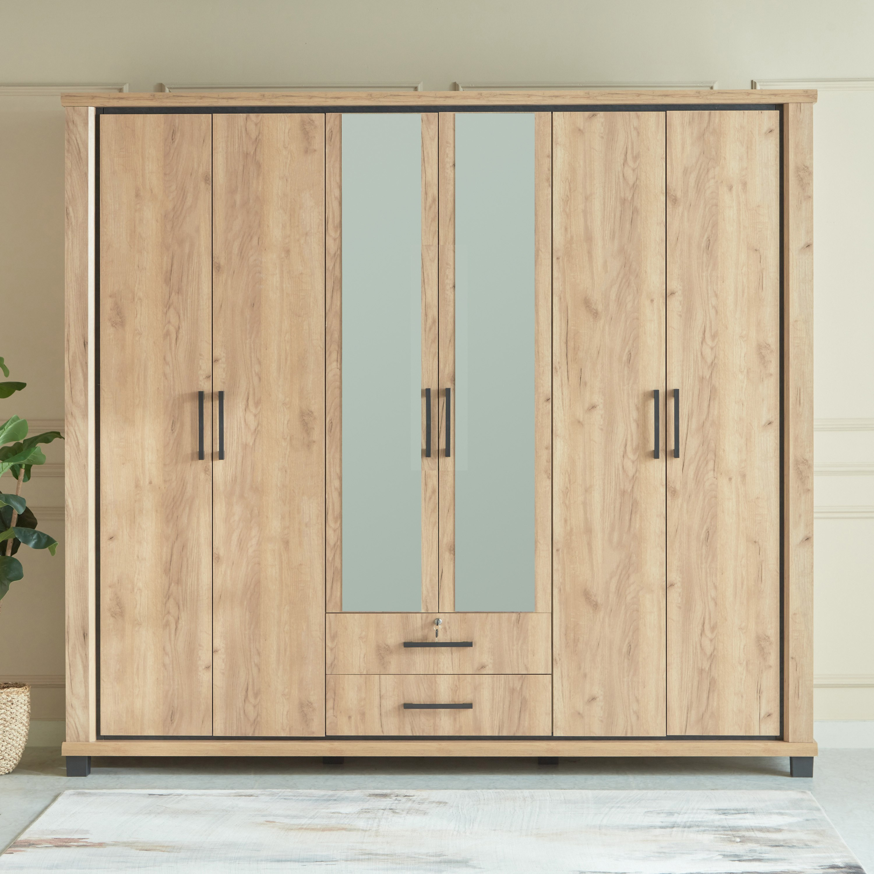 Belfort 6-Door 2-Drawer Wardrobe with 2 Mirrors and Lock-hbxfurniture-wardrobes-image-2