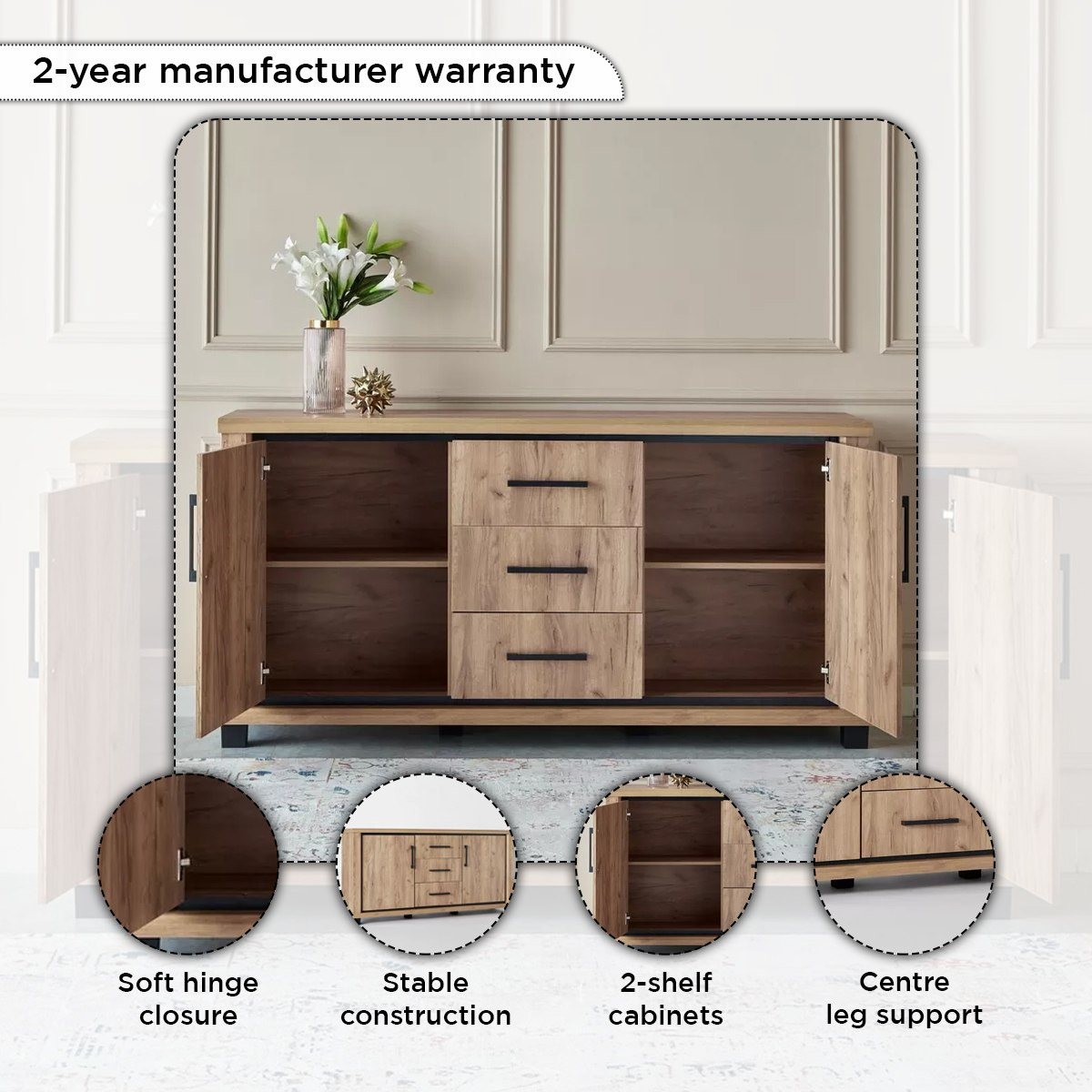 Belfort 3-Drawer Sideboard Buffet with 2 Doors-hbxfurniture-diningroom-buffetsandsideboards-image-4