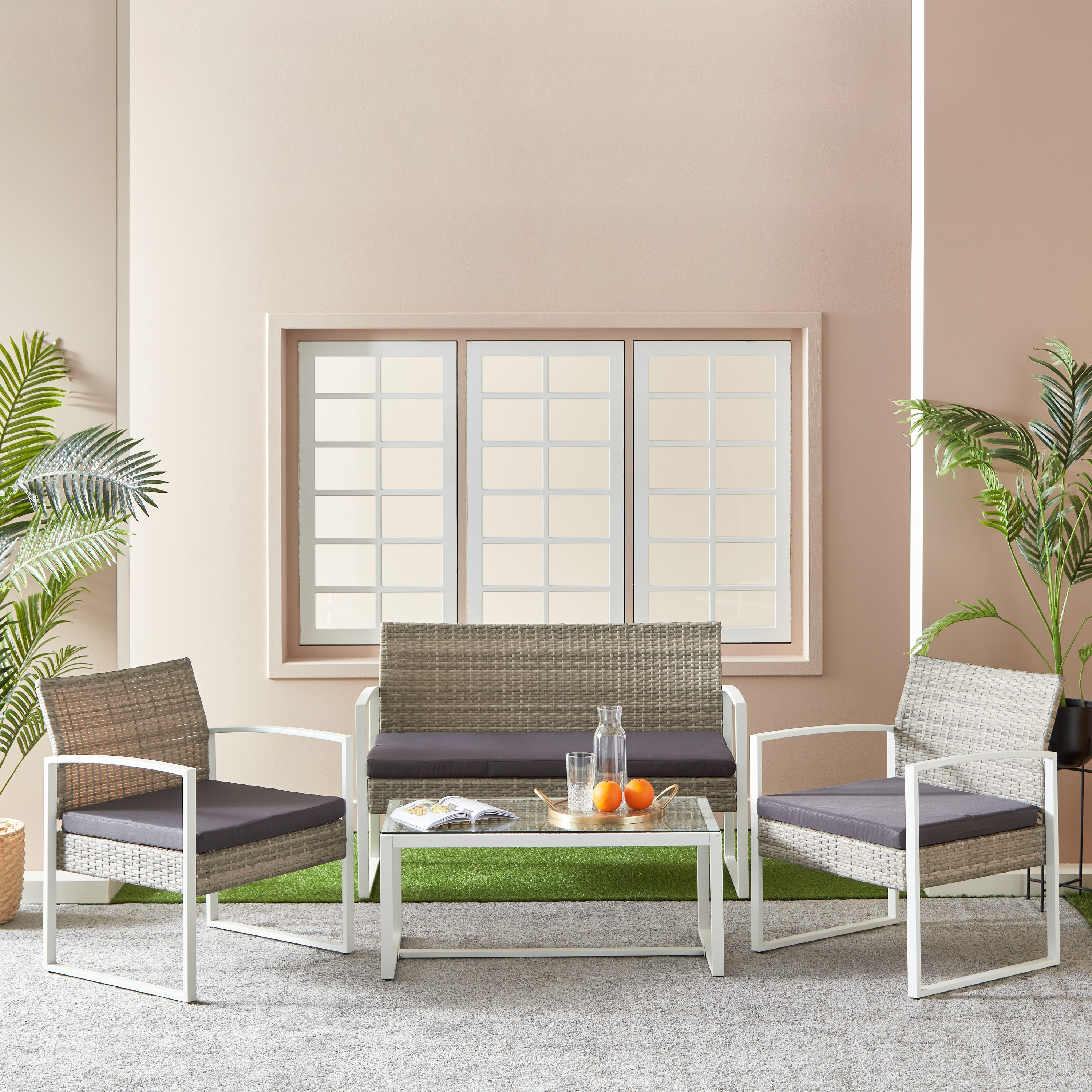 طقم طاولة قهوة 4 مقاعد للمساحات الخارجية مع وسائد من ميكونوس-hbxoutdoor-hbxoutdoorfurniture-sofasets-image-1