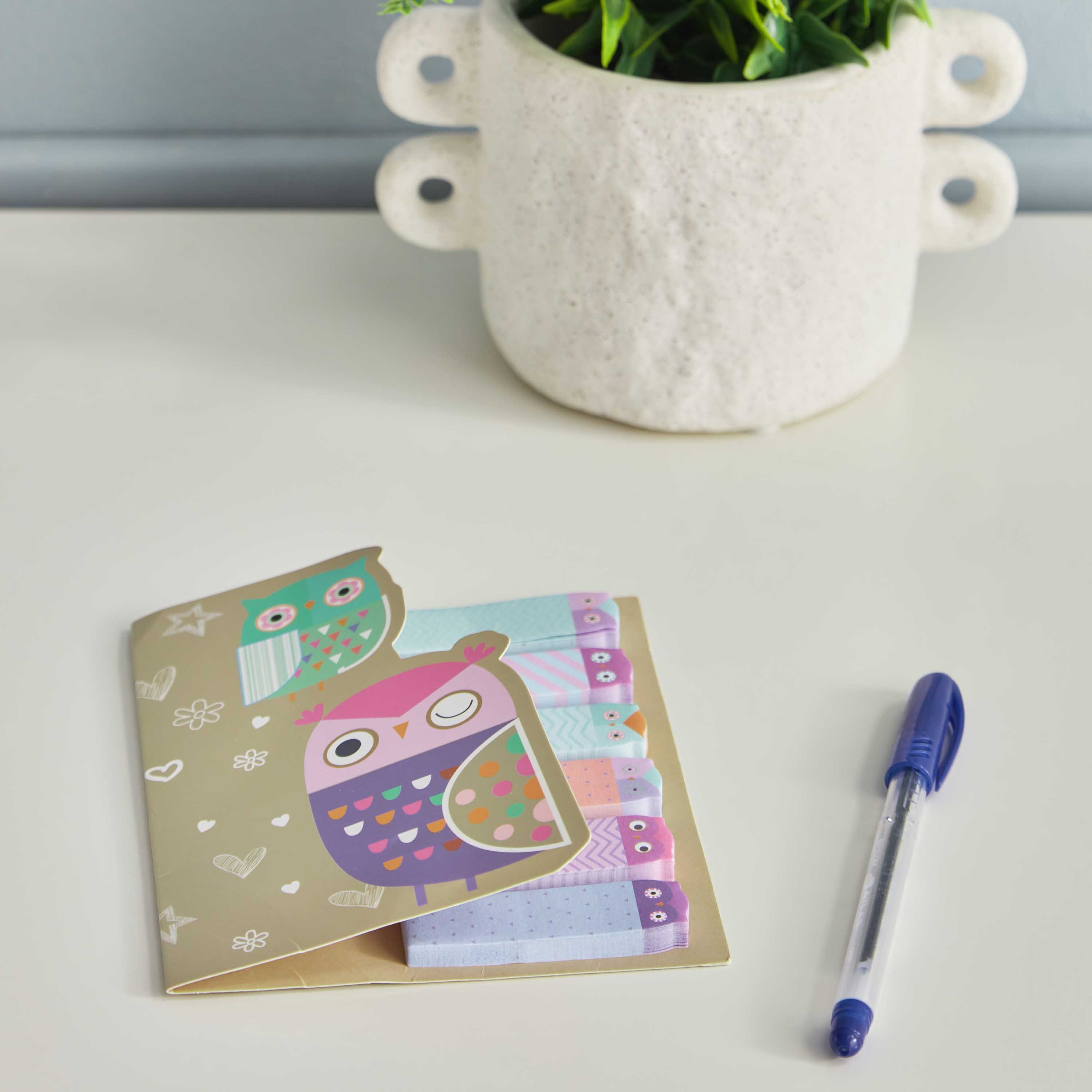 طقم تابلات ملاحظات 6 قطع على شكل بومة - 15x12 سم-hbxkidsandyouth-playroom-stationery-image-1