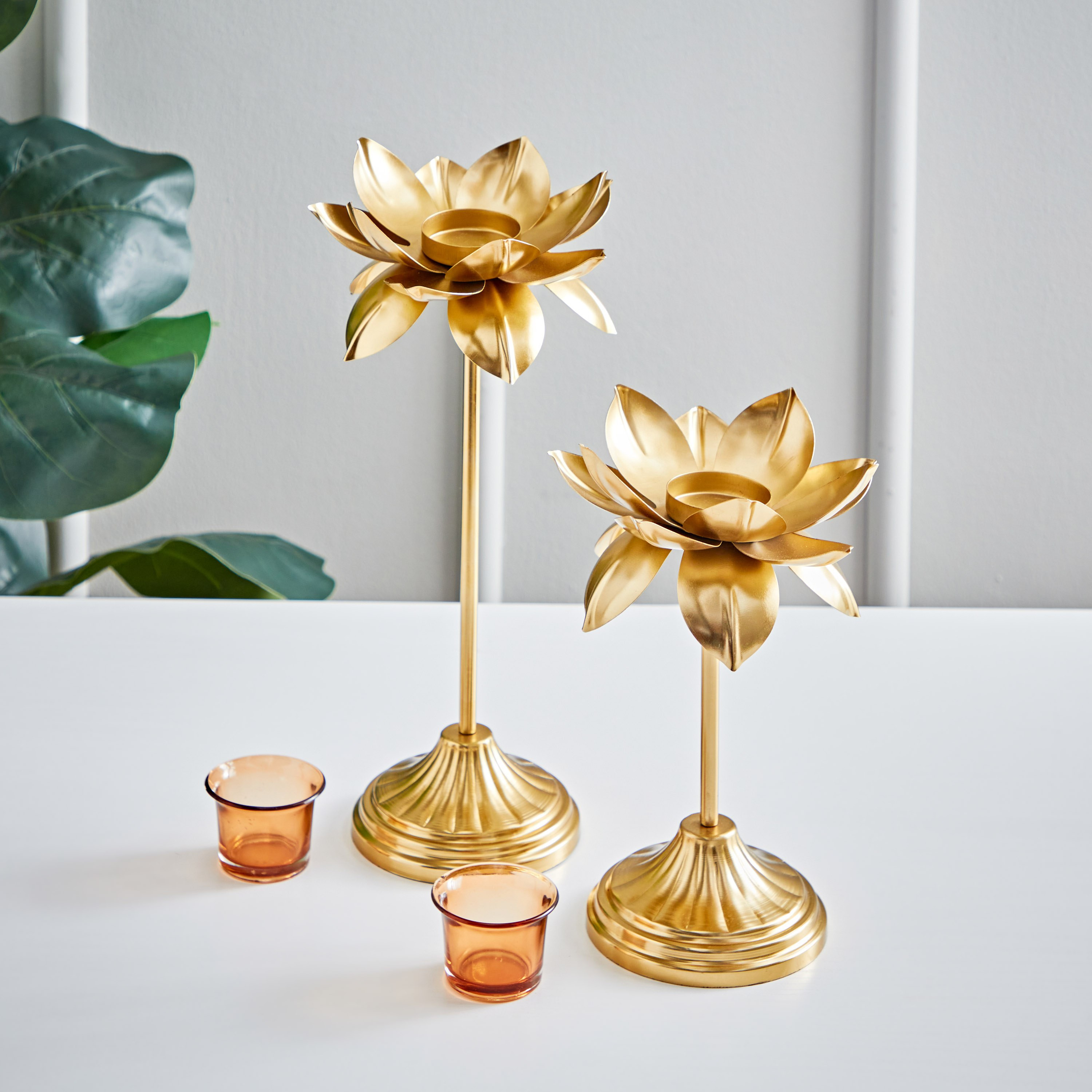 حامل شموع صغيرة معدن بشكل لوتس من كيرا - قطعتين-hbxlivingroom-decorandaccessories-candleholders-image-3