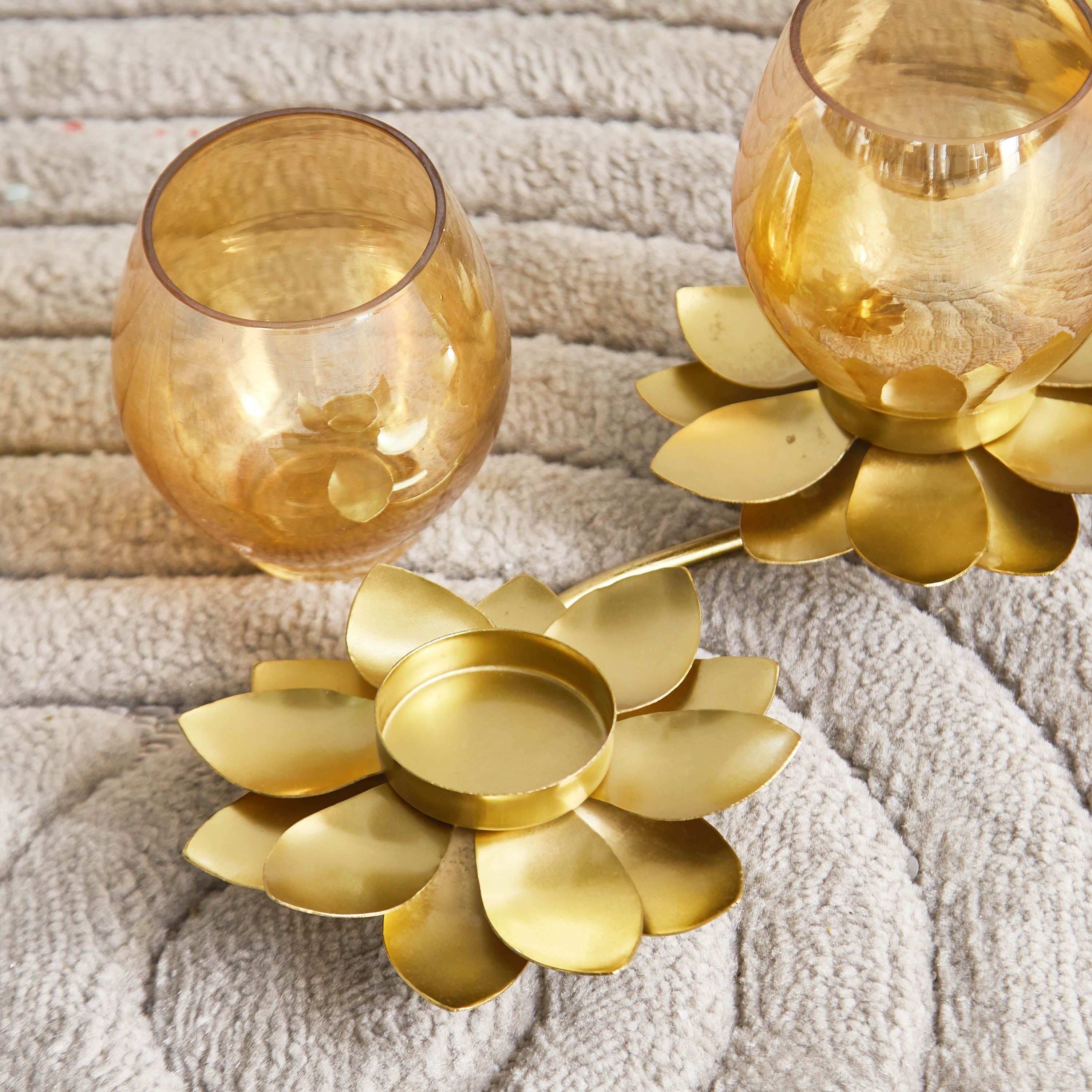 طقم حامل شموع صغيرة معدن بتصميم زهرة اللوتس 3 قطع من كيرا - 12x43x13 سم-hbxlivingroom-decorandaccessories-candleholders-image-5