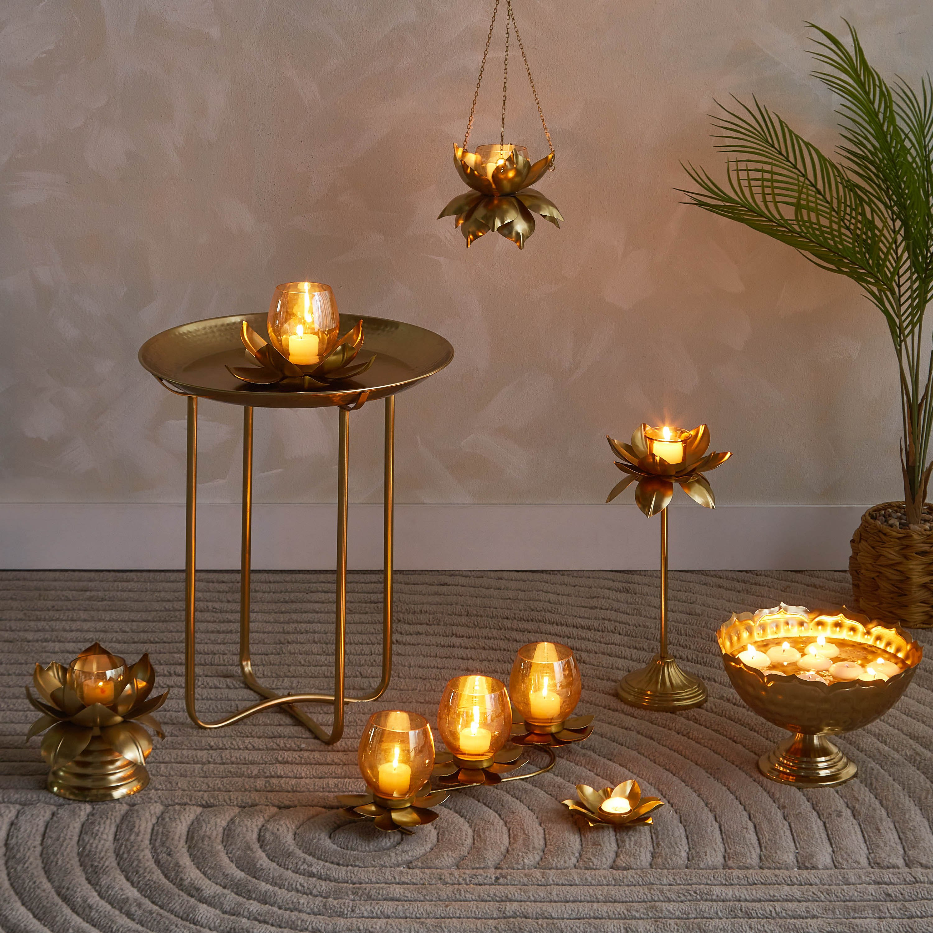 طقم حامل شموع صغيرة معدن بتصميم زهرة اللوتس 3 قطع من كيرا - 12x43x13 سم-hbxlivingroom-decorandaccessories-candleholders-image-6