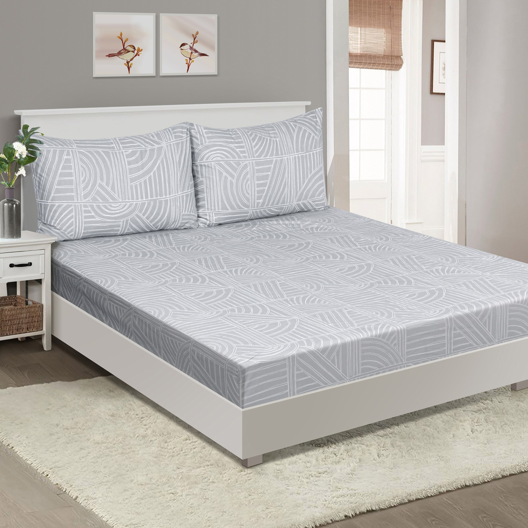 شرشف مطاطي كوين قطن 124 خيط بطبعات تيلافي من أورورا -150x200+25 سم-hbxhomeware-hbxbedroom-image-1