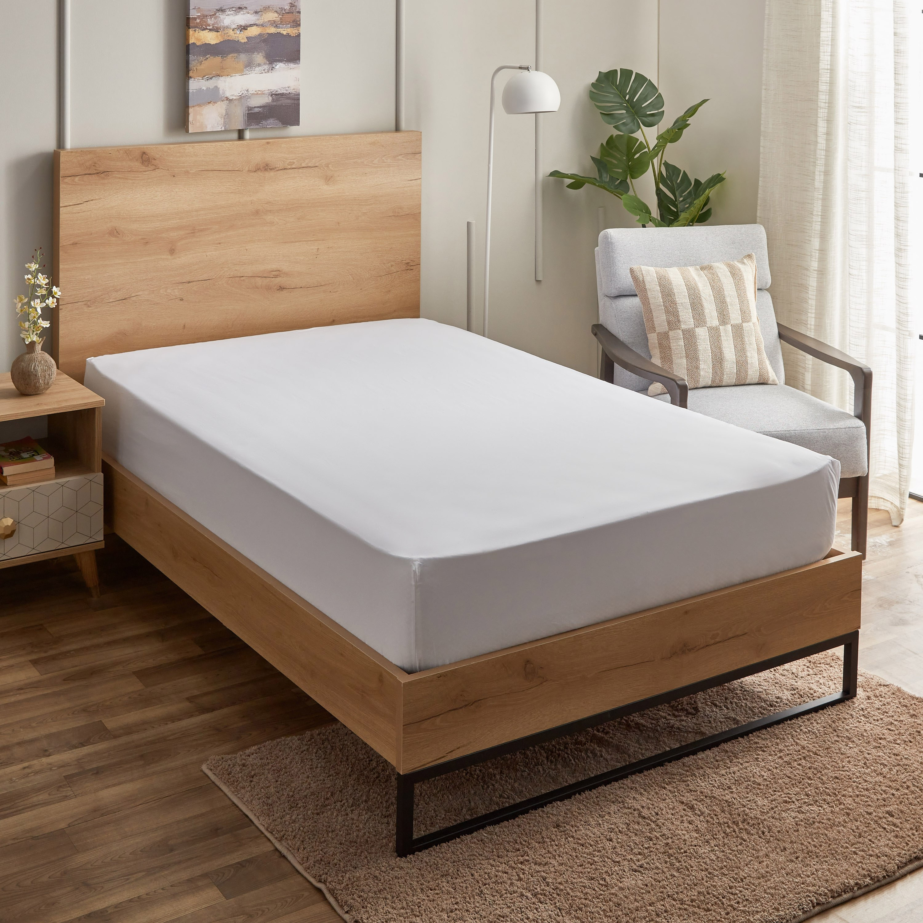 شرشف مطاطي مزدوج من القطن بيركال بعدد خيوط 200 من وايت هافن جيتا - 120x200+33 سم-hbxhomeware-hbxbedroom-image-1