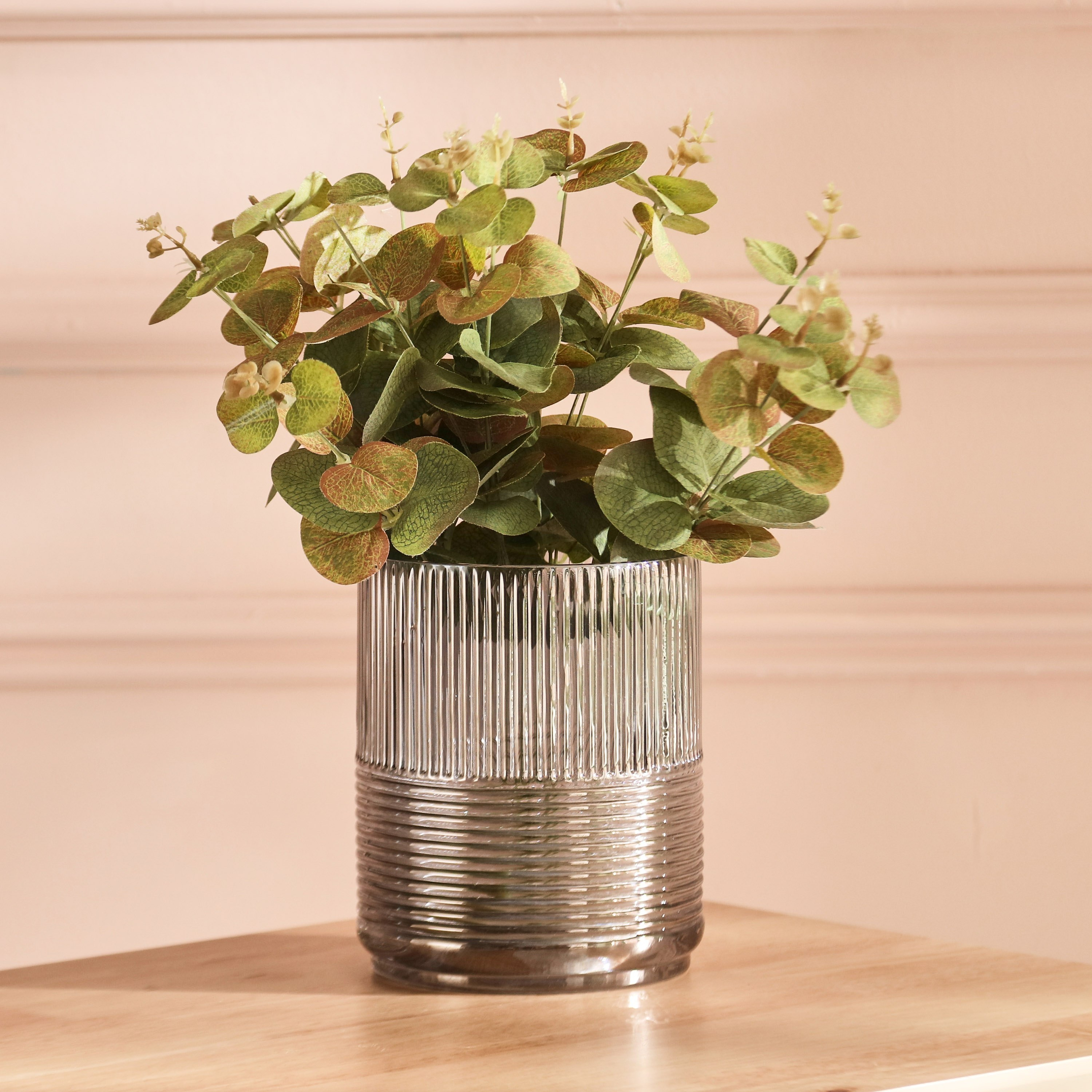 Den Ribbed Glass Texture with Nickle Finish Vase - 13x15 cm-hbxbedroom-decorandaccessories-vases-image-1