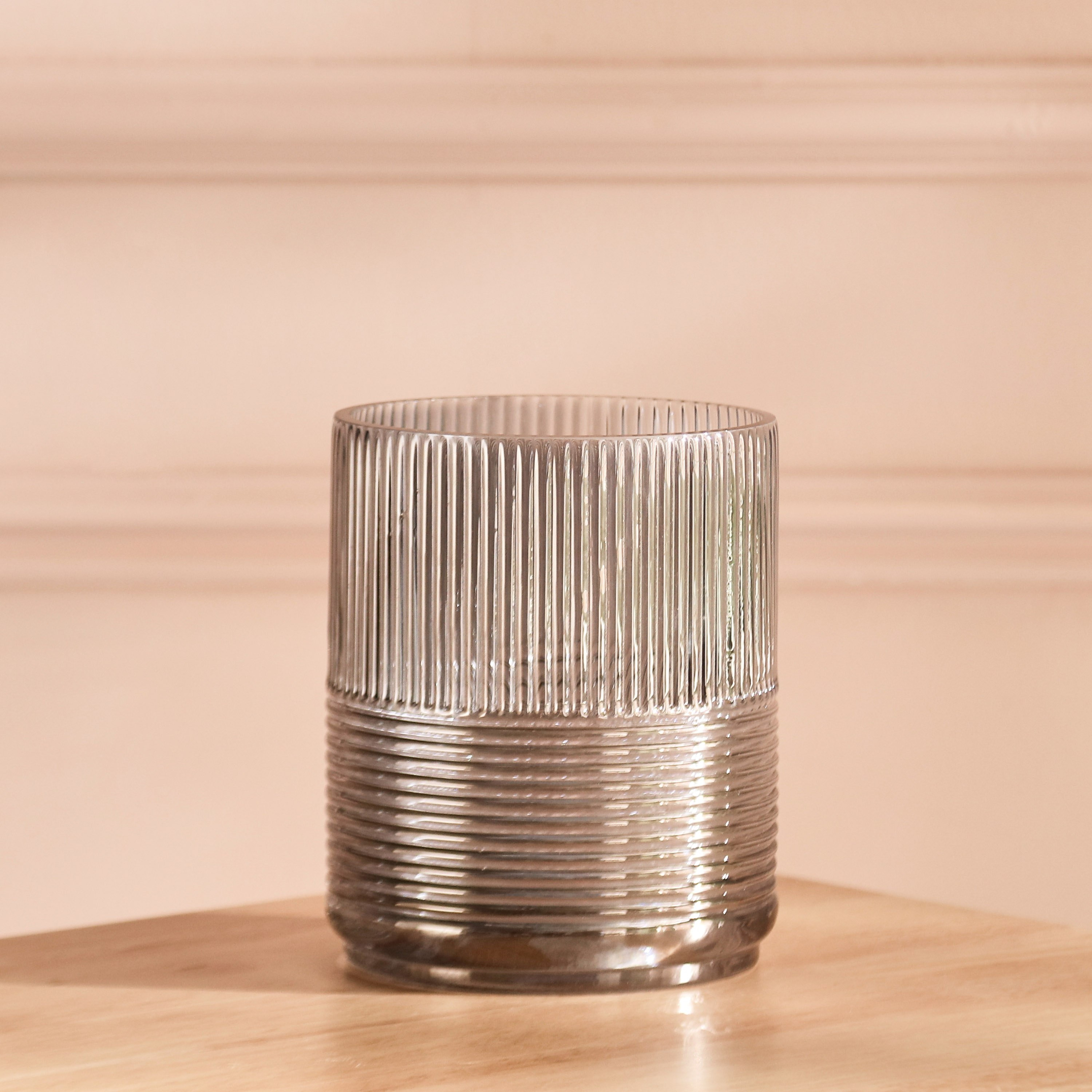 Den Ribbed Glass Texture with Nickle Finish Vase - 13x15 cm-hbxbedroom-decorandaccessories-vases-image-2