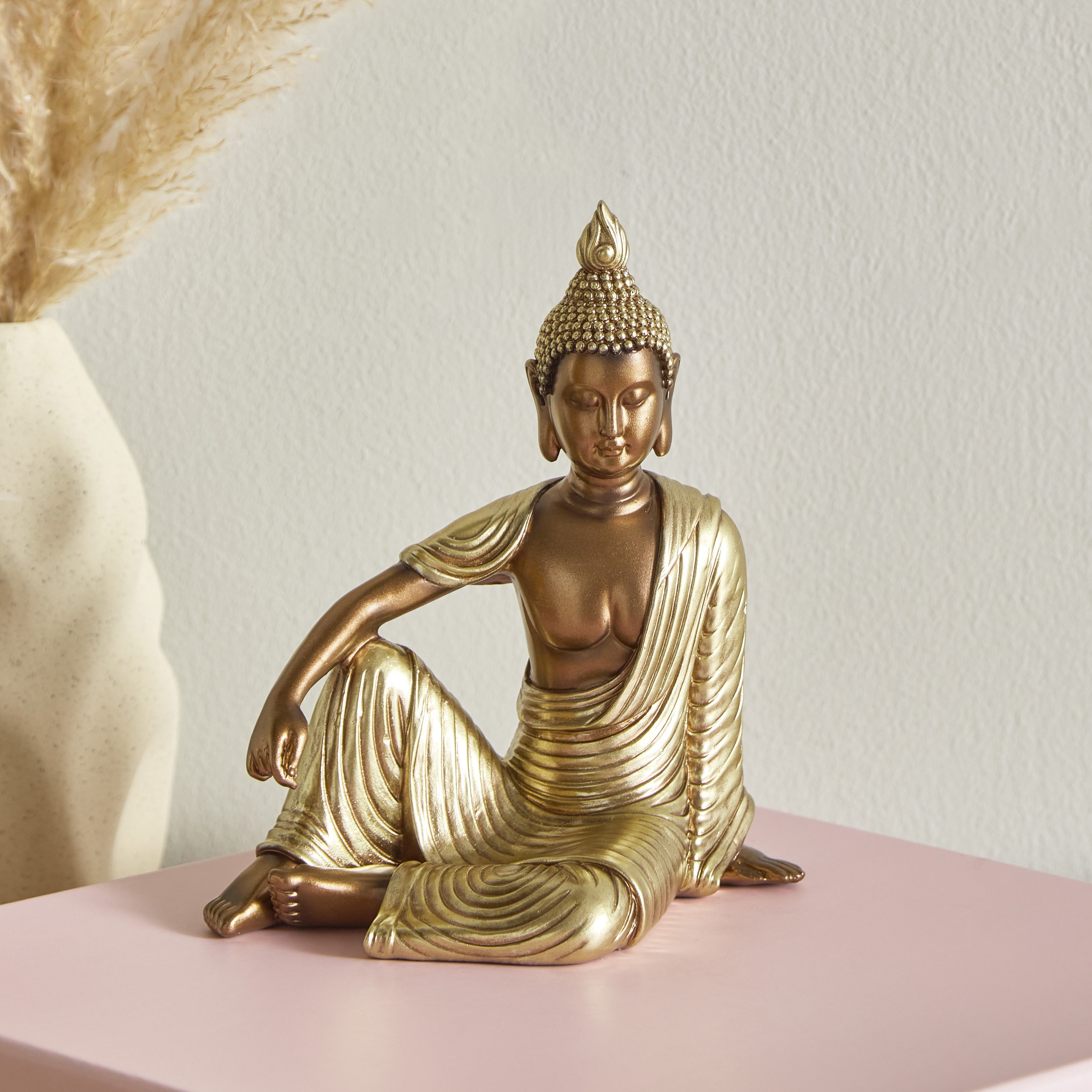 Blest Gold Finish Resting Buddha Figurine - 14.8x10x16.5 cm-hbxhomeware-homedecor-figurinesandornaments-image-1