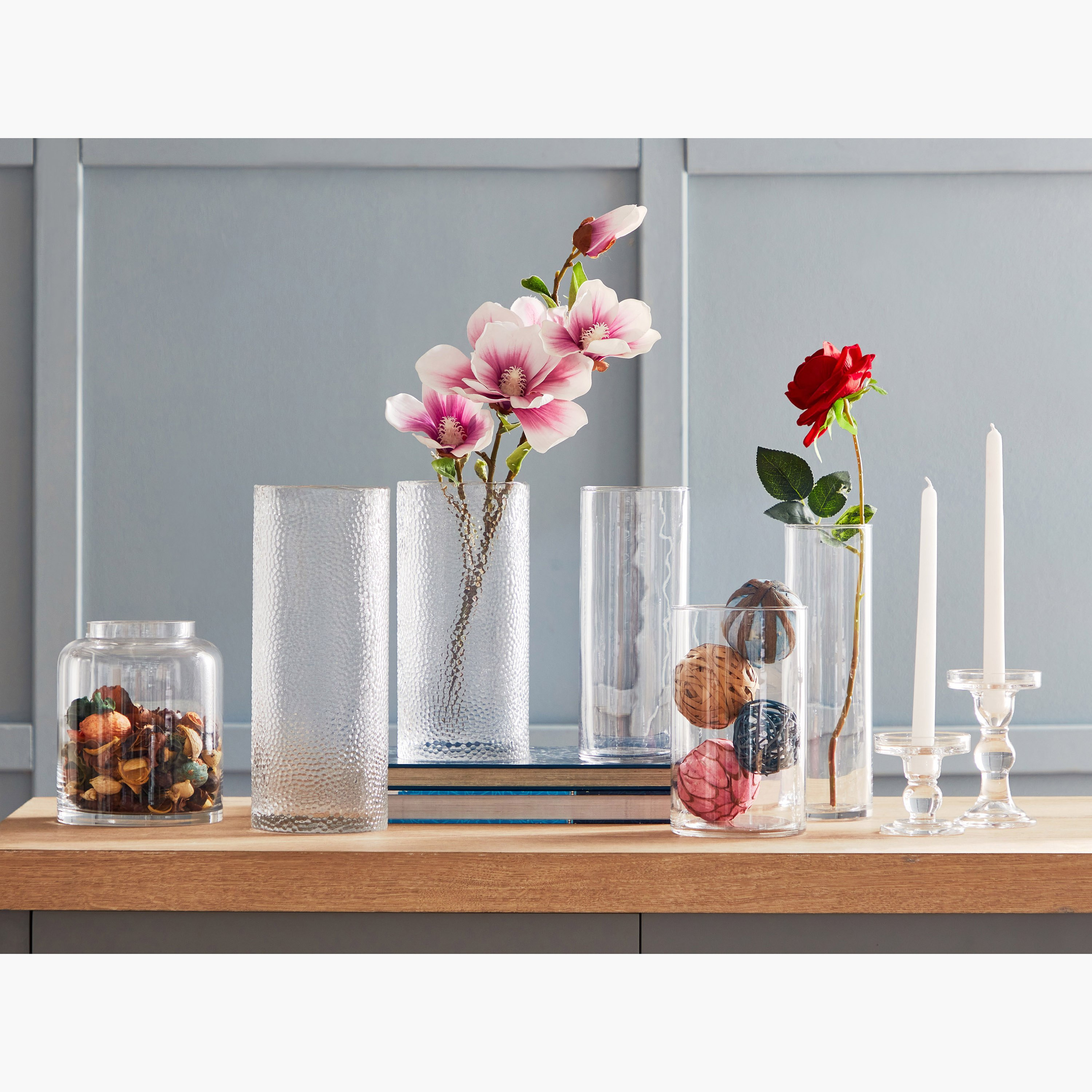 Bright Clear Glass Taper Candleholder - 8.5x9 cm-hbxlivingroom-decorandaccessories-candleholders-image-5