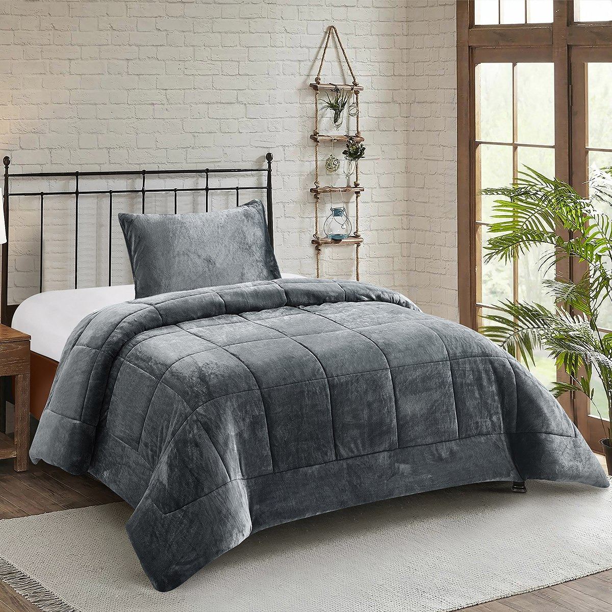 طقم لحاف كينج فلانيل سادة قطعتين من ناريكو - 150x220 سم-hbxkidsandyouth-beddingandfurnishings-comfortersets-image-1