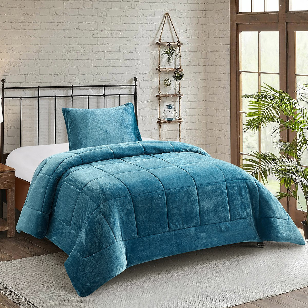 طقم لحاف مزدوج فلانيل سادة قطعتين من ناريكو - 150x220 سم-hbxkidsandyouth-beddingandfurnishings-comfortersets-image-1