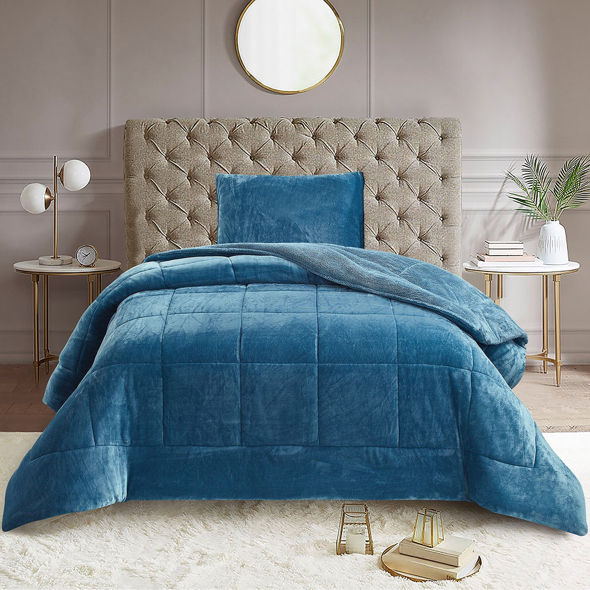 طقم لحاف مزدوج فلانيل سادة قطعتين من ناريكو - 150x220 سم-hbxkidsandyouth-beddingandfurnishings-comfortersets-image-2