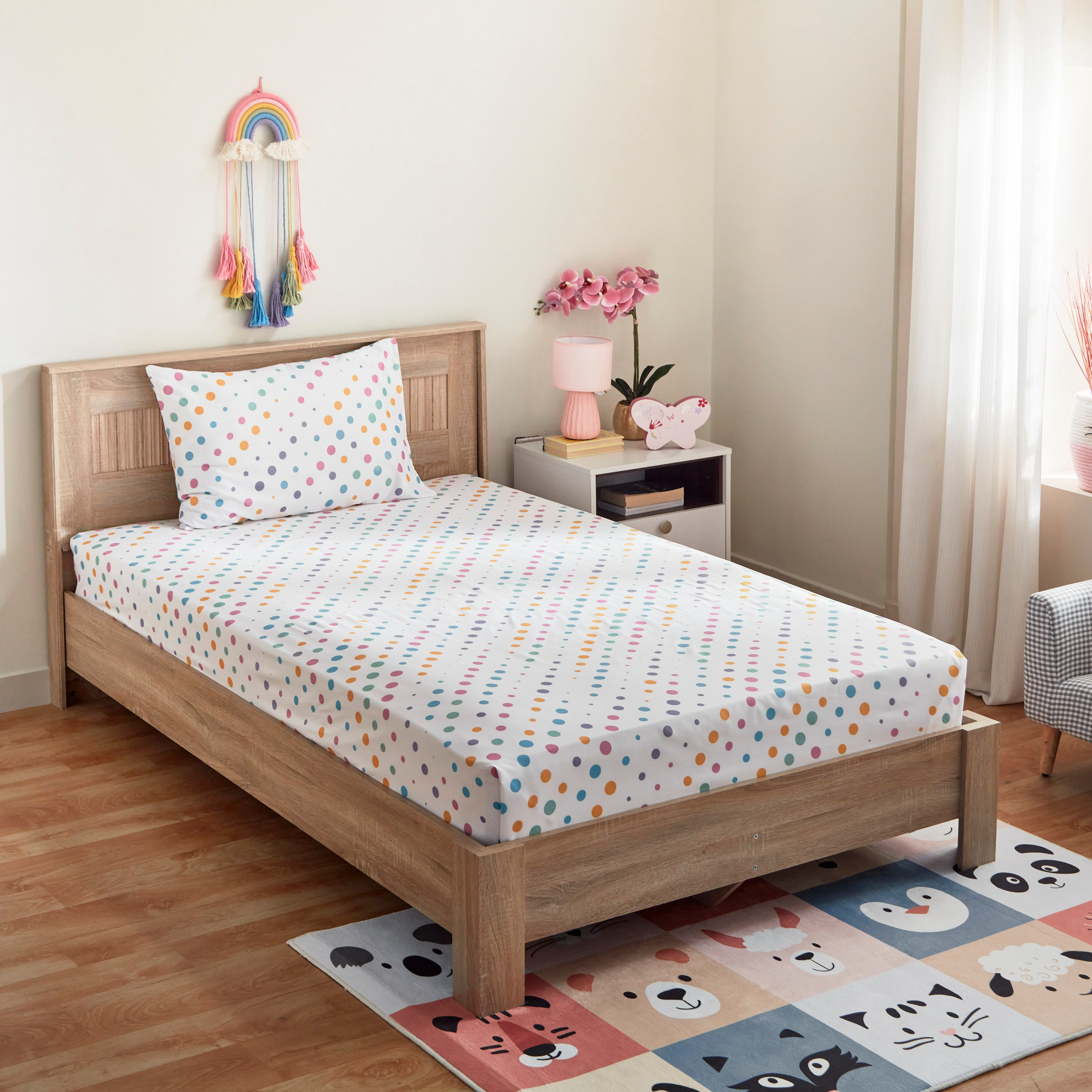 شرشف سرير مسطح مع غطاء وسادة ميكروفايبر من نورا - 160x240 سم-hbxhomeware-hbxkidsandyouth-image-1