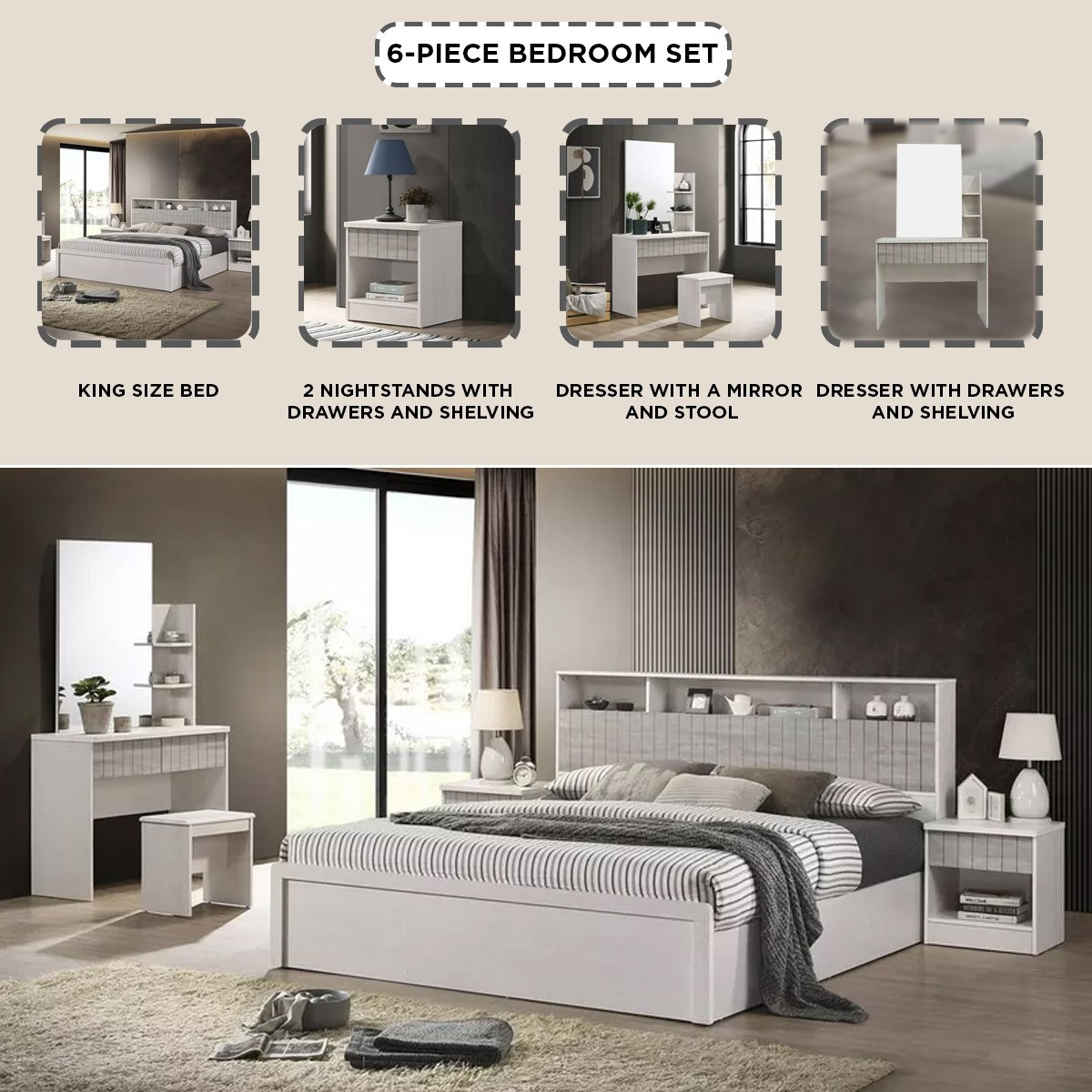 King size deals mirrored bedroom set