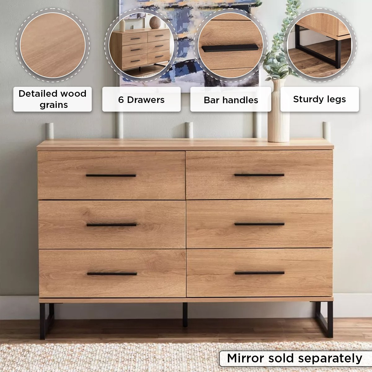 طاولة تزيين رئيسية دون مرآة - 6 أدراج من آربيان-hbxfurniture-bedroom-dressersandmirrors-image-4