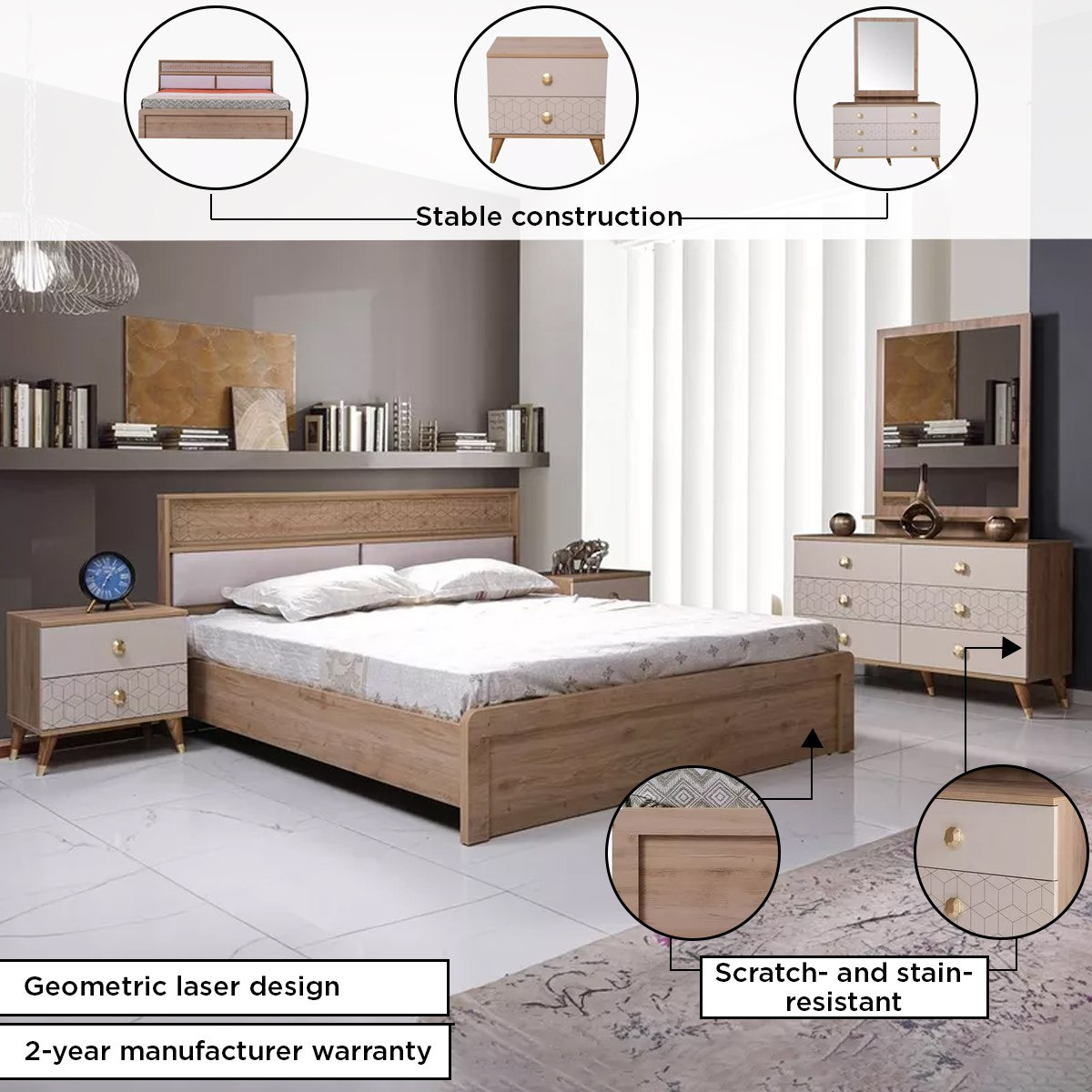Pandora 5-Piece King Bedroom Set - 180x200 cm-hbxbedroom-bedsandbedsets-bedroomsets-king-image-4