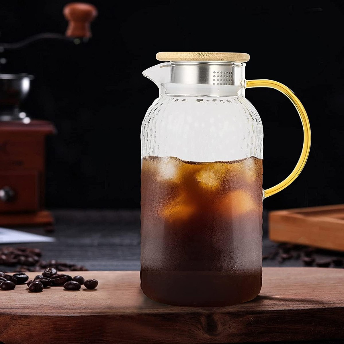 إبريق زجاج بوروسيليكات مع مصفاة وغطاء خيزران من زين - 1.8 لتر-hbxhomeware-hbxkitchen-image-1