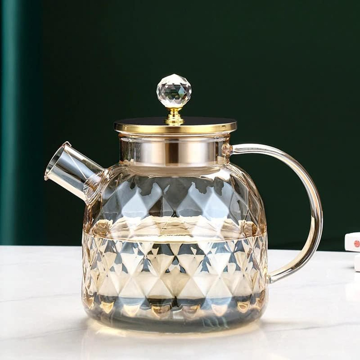 إبريق شاي زجاج بوروسيليكات بتصميم ماسي مع مصفاة من زين - 1.2 لتر-hbxhomeware-hbxkitchen-image-1