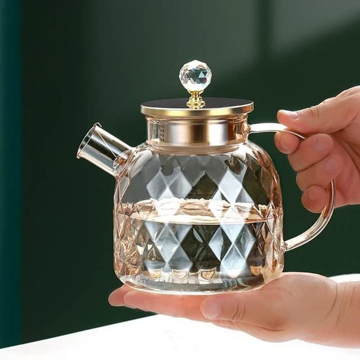 إبريق شاي زجاج بوروسيليكات بتصميم ماسي مع مصفاة من زين - 1.2 لتر-hbxhomeware-hbxkitchen-image-2